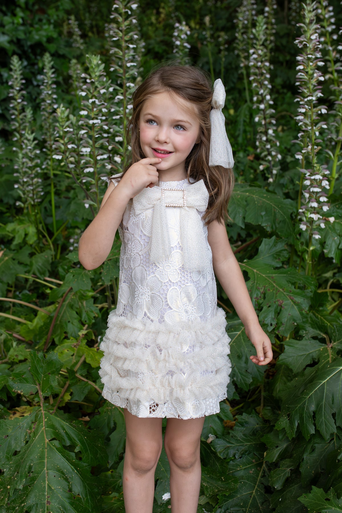 Naxos Jazmin Girls Gold & White Lace A-Line Dress - 7735