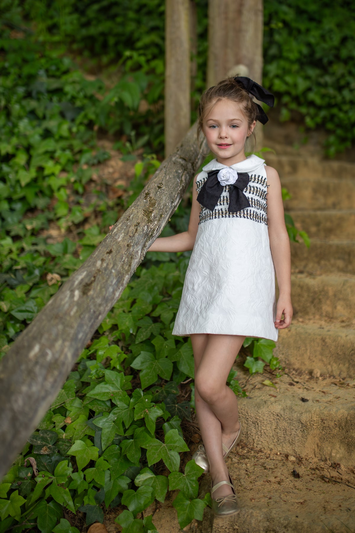 Naxos Camelia Girls Black & White Jacquard A-Line Dress - 7738