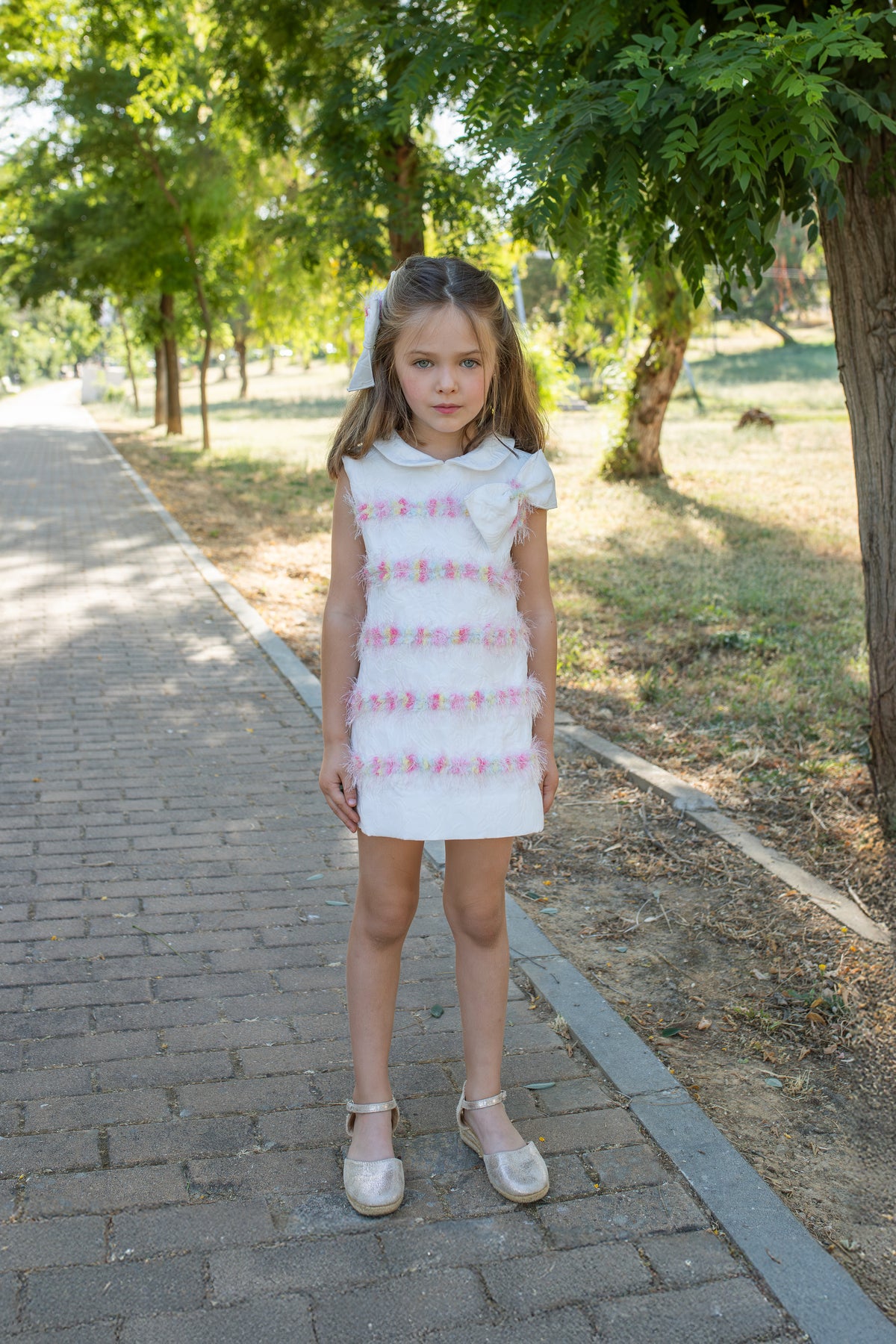 Naxos Dalia Girls White & Multicolour A-Line Dress - 7739