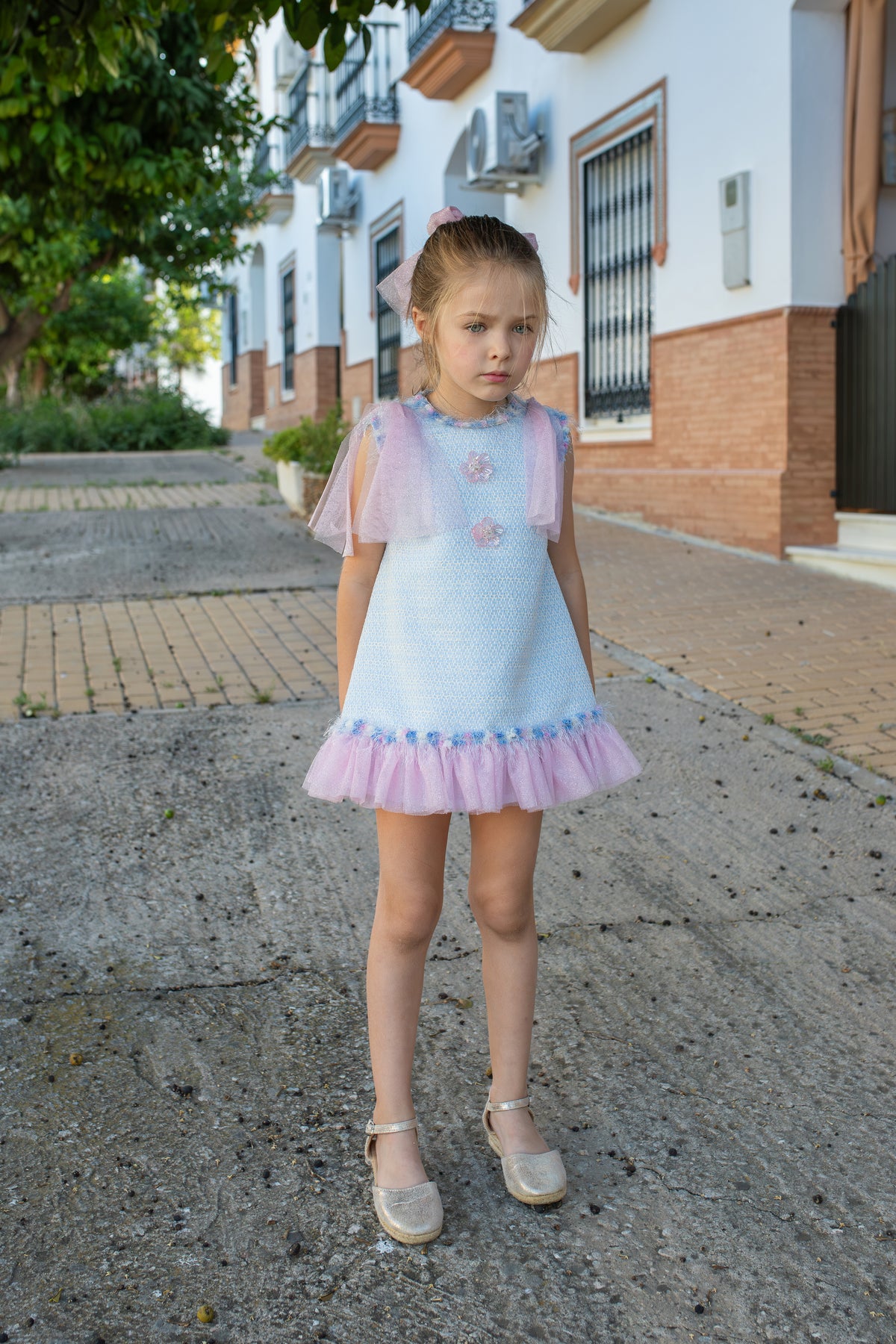 Naxos Delfinio Girls Blue & Pink A-Line Dress - 7742