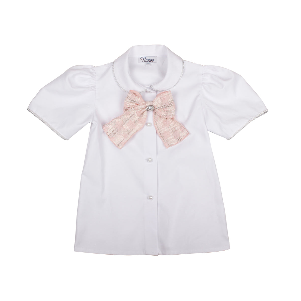 Naxos Adela cotton blouse with pink jacquard bow