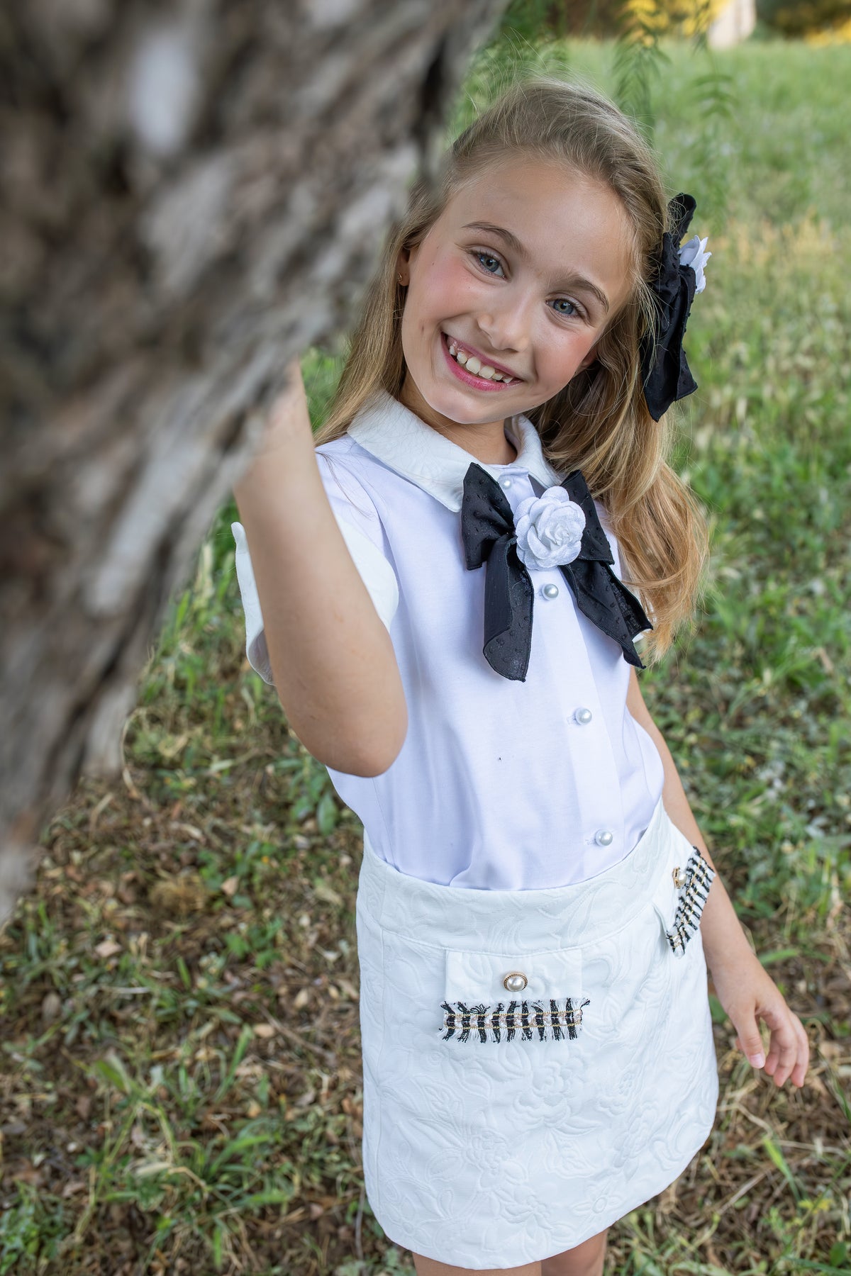 Naxos Camelia Girls Black & White Jacquard Skirt Set - 7751