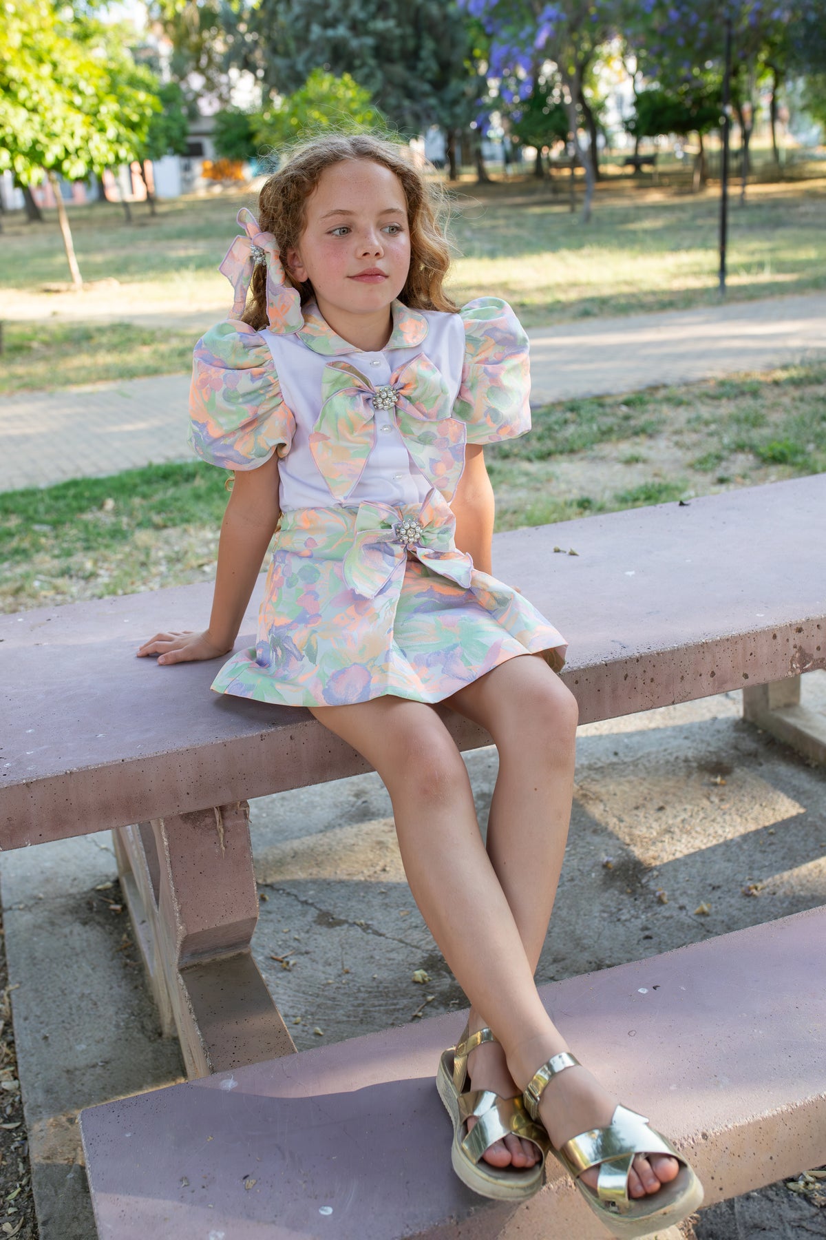Naxos Fluor Girls Neon Floral Skirt Set - 7778