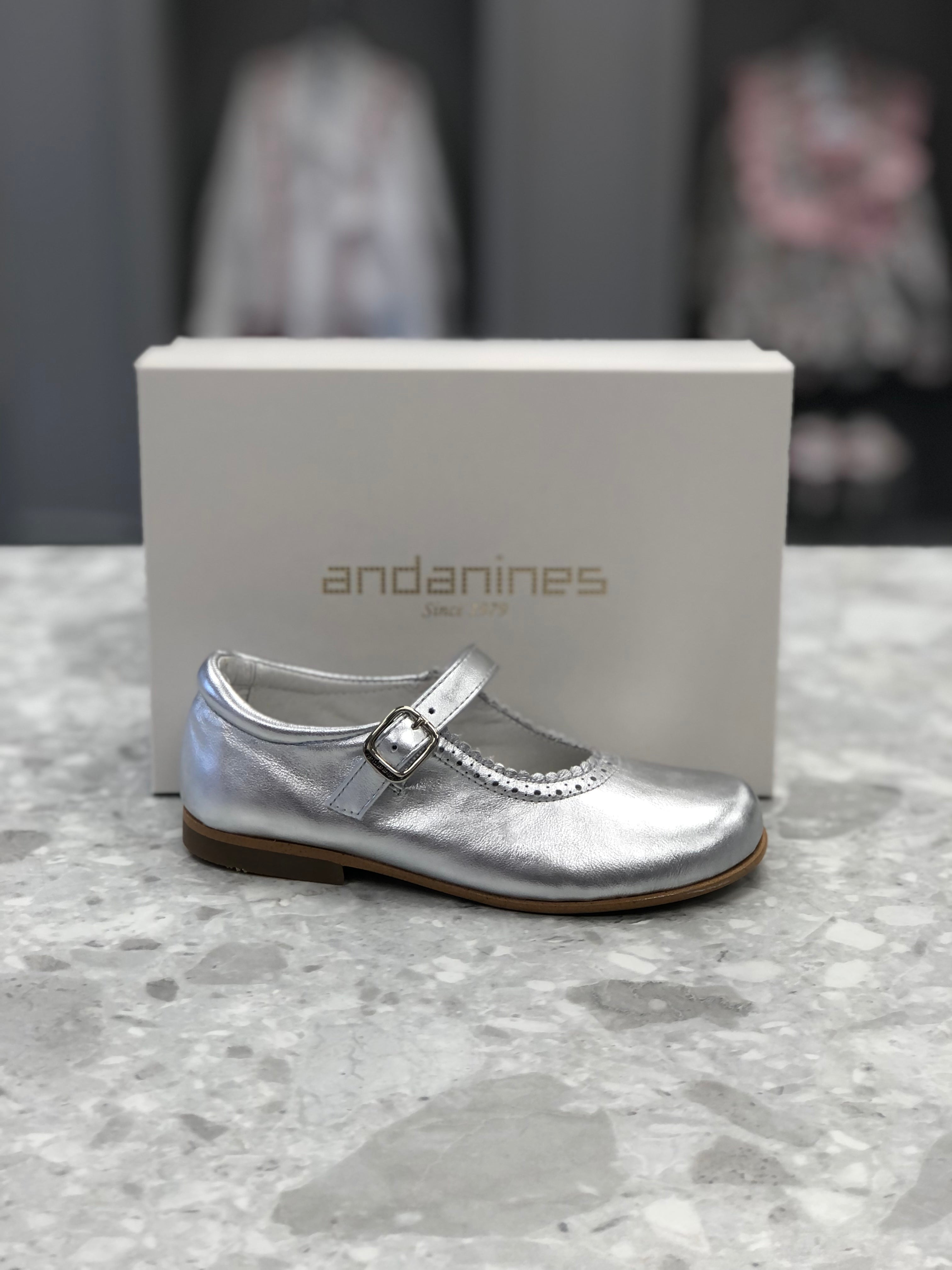 ANDANINES Silver Girls Leather Mary Jane Shoes