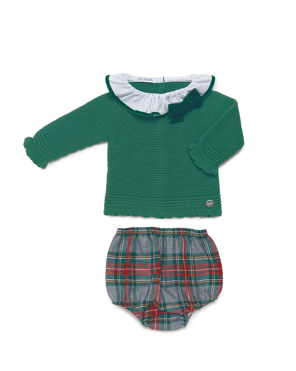 JULIANA AW24 Chispa Green Tartan Girls Jam Pant Set - CLEARANCE SALE