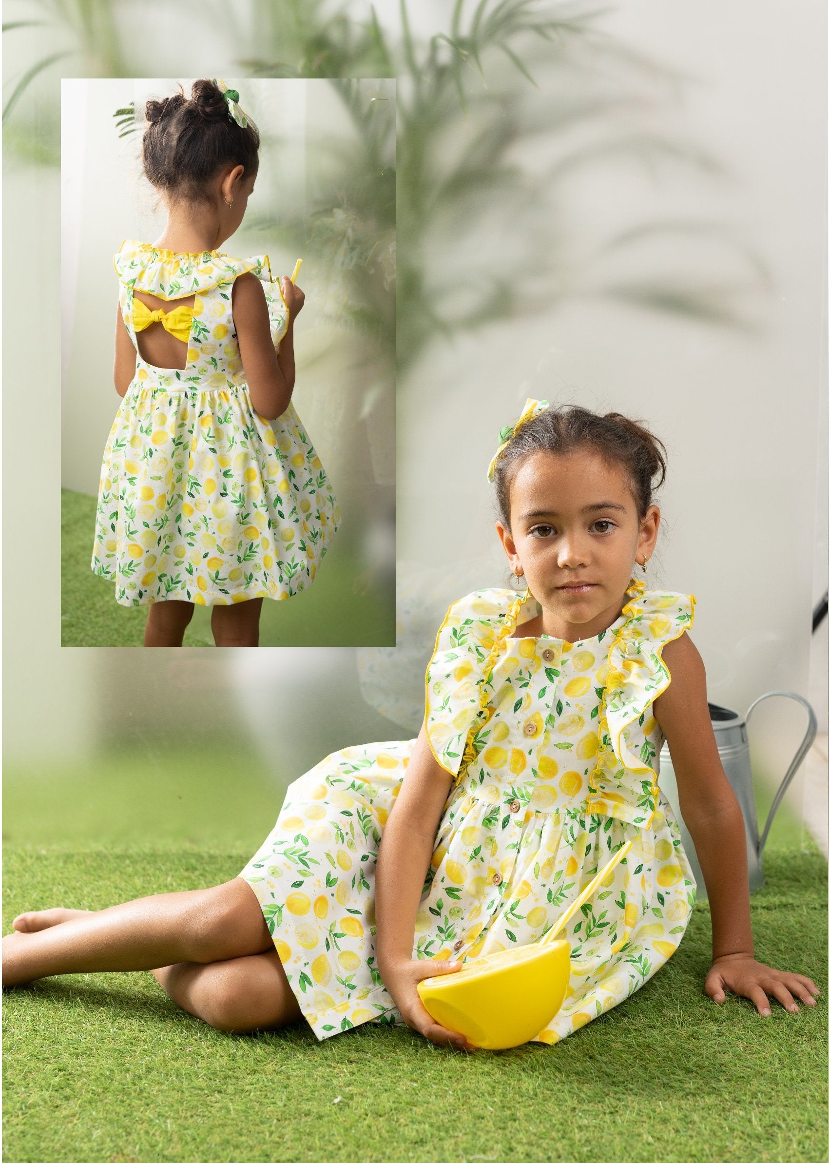 CUKA SS25 Limon Girls Green & Yellow Lemon Print Sun Dress - 85050