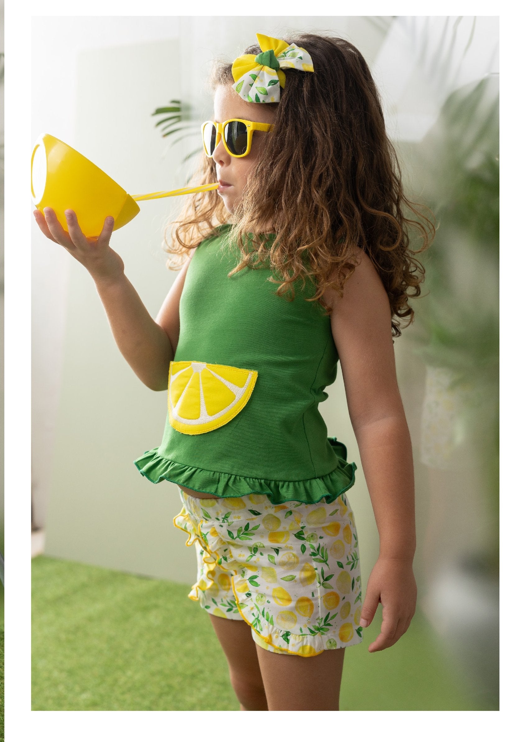 CUKA SS25 Limon Girls Green & Yellow Lemon Print Short Set - 85052