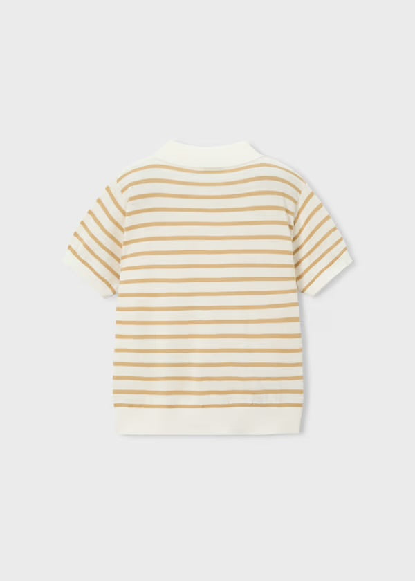 Mayoral ivory and beige striped knitted polo top, back view