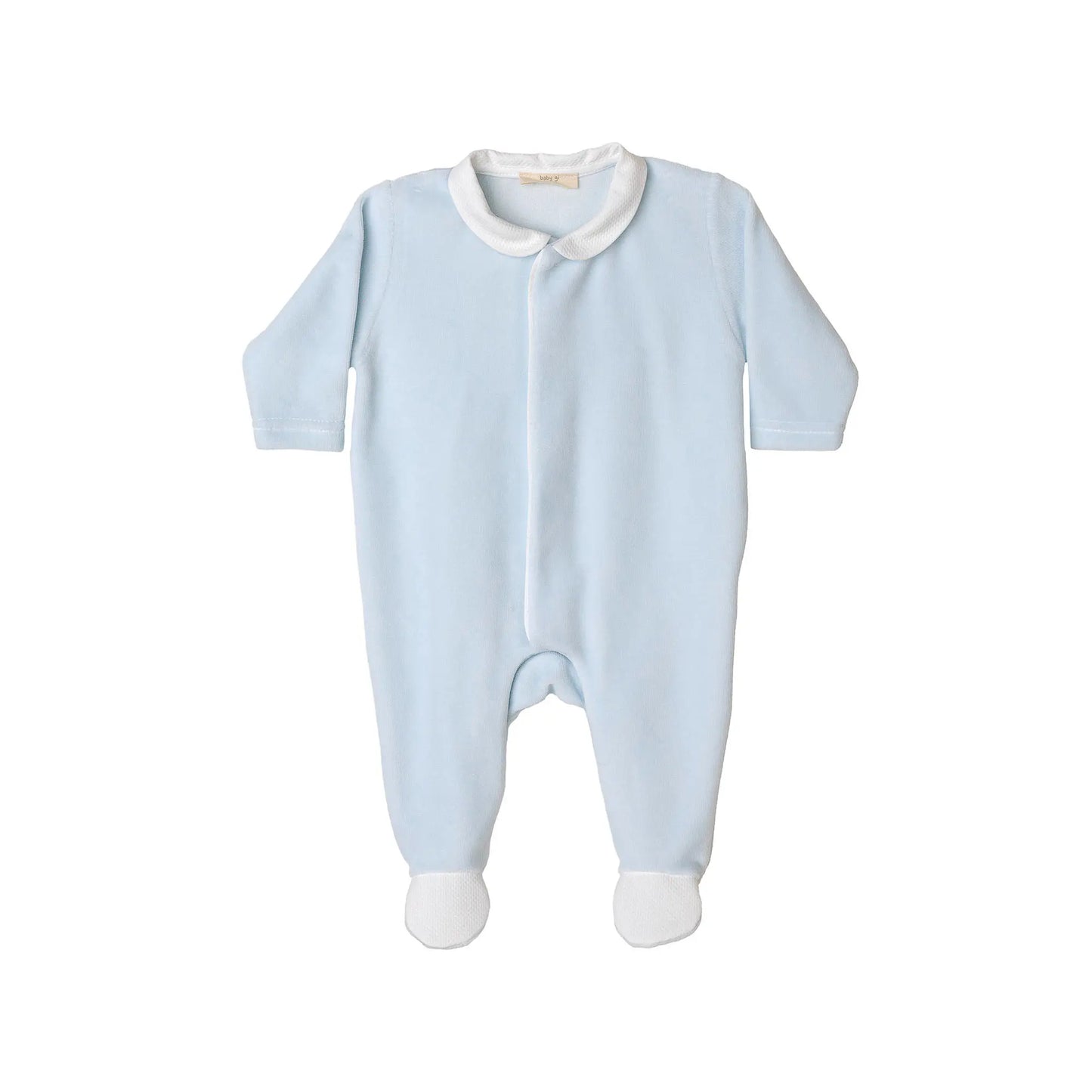 BABY GI Angel Wings Blue Boys Peter Pan Collar Velour Babygrow