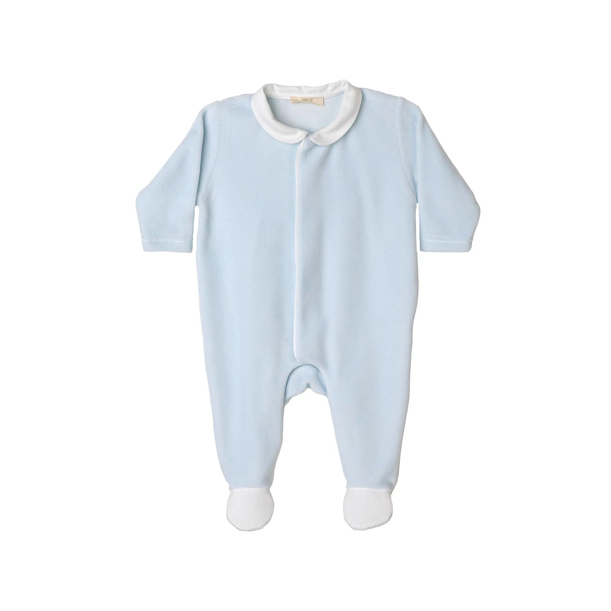 BABY GI Angel Wings Blue Boys Peter Pan Collar Velour Babygrow