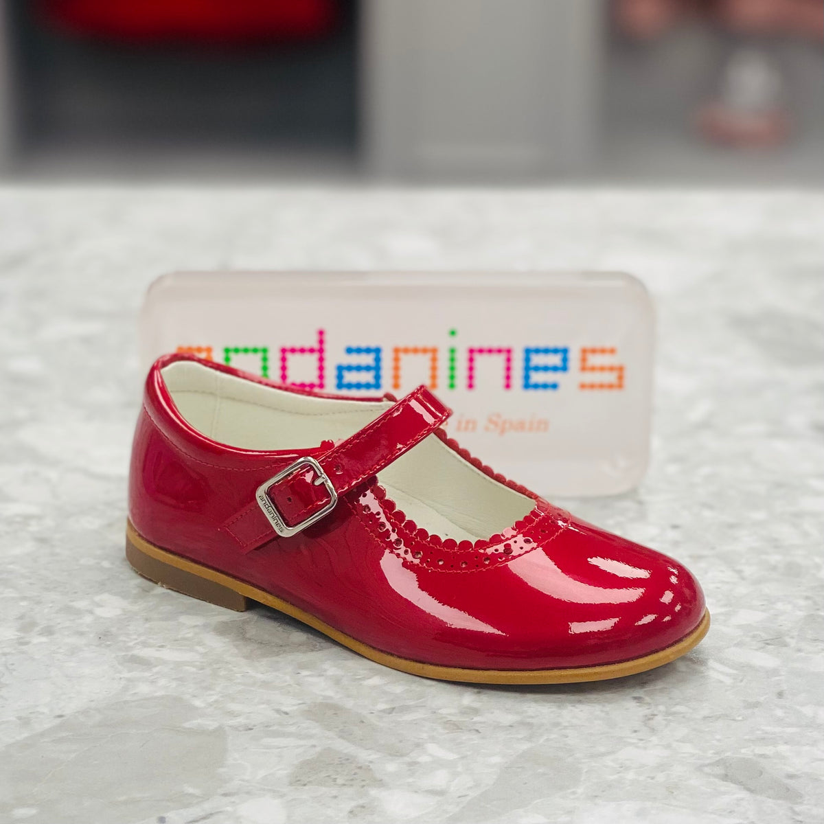 Andanines Red Pearl Patent Leather Girls Mary Jane Shoes