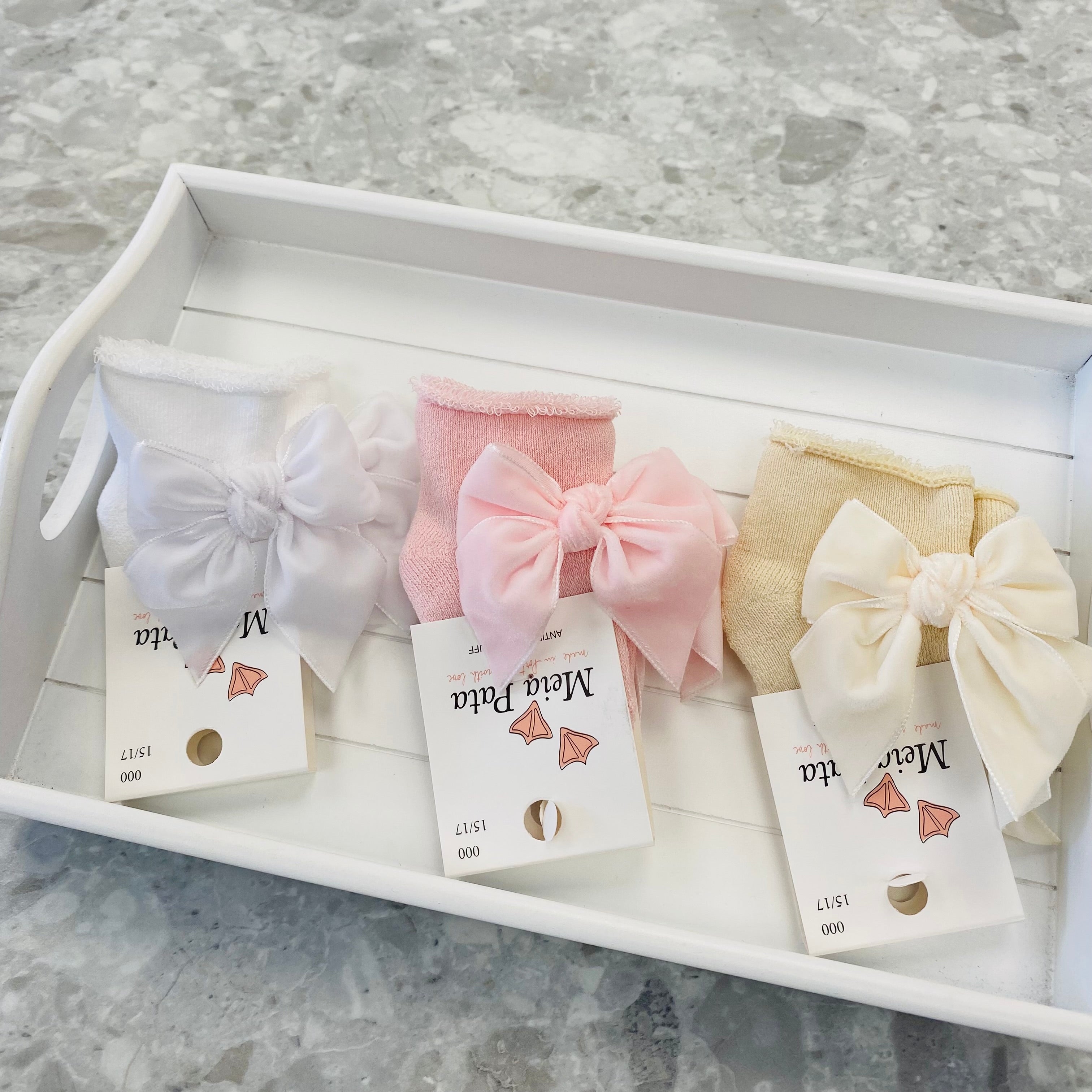 MEIA PATA Velvet Bow Baby Girls Booties