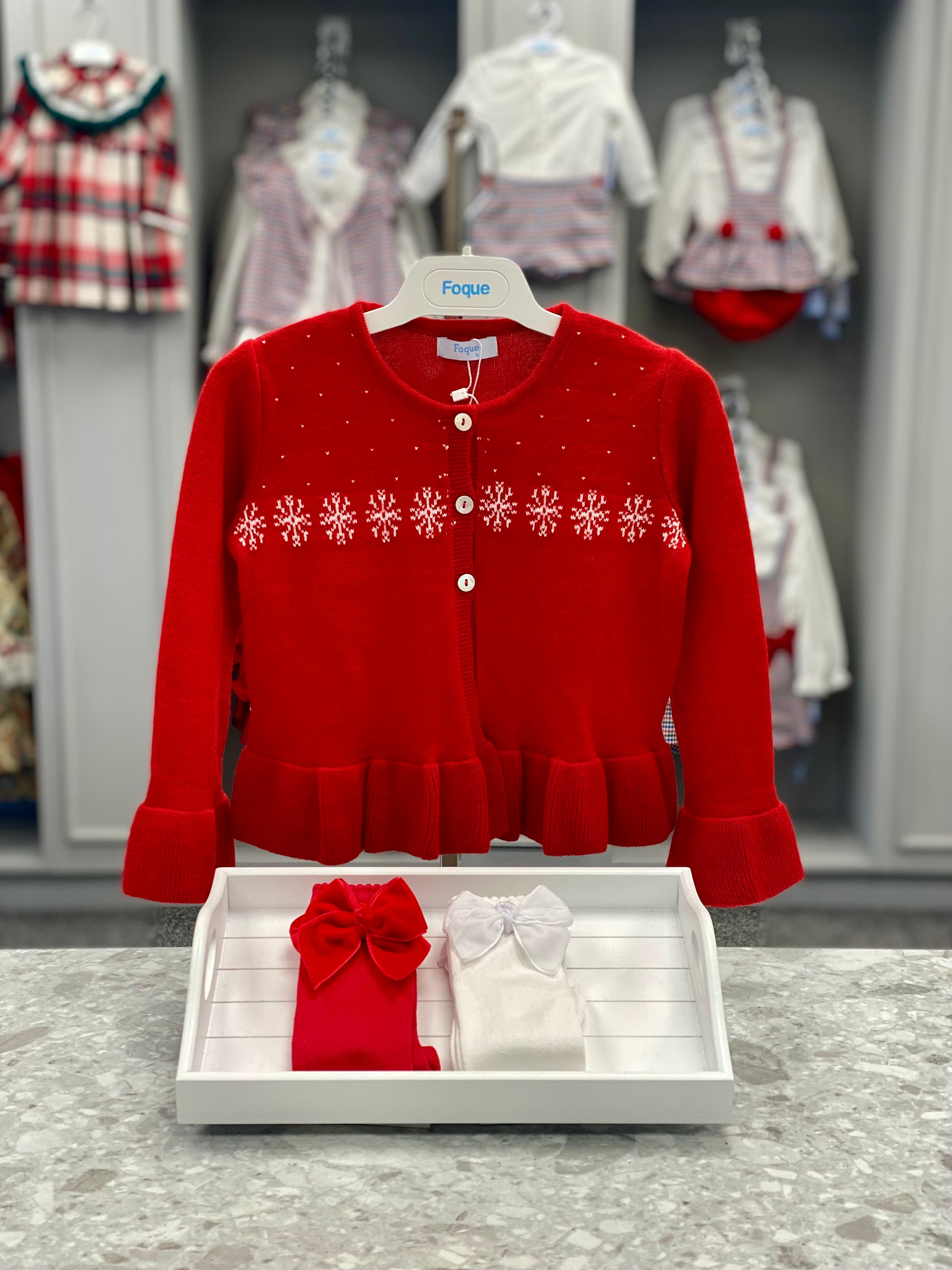 FOQUE Red Snowflake Girls Cardigan - CLEARANCE SALE