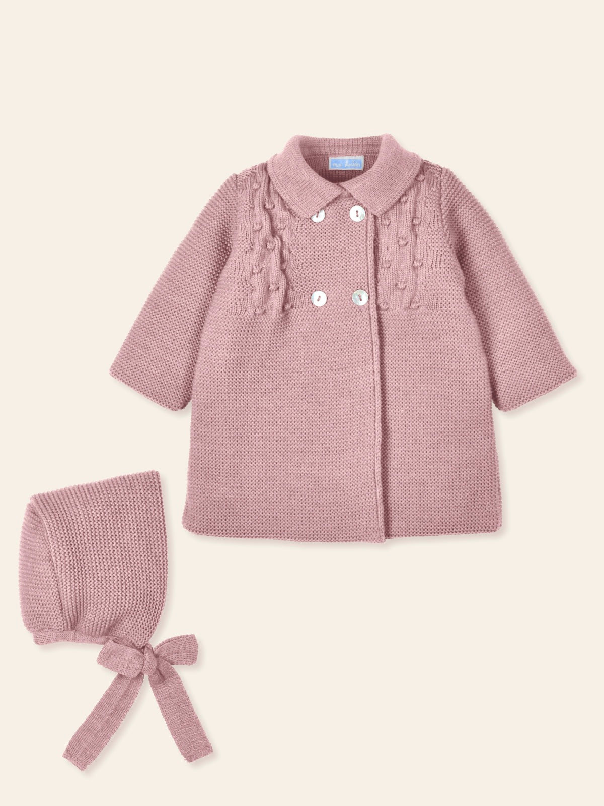 MAC ILUSION AW24 Acariciar Girls Dusty Pink Knitted Coat & Bonnet - 9492