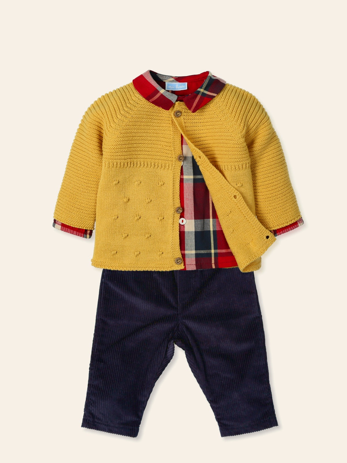 MAC ILUSION AW24 Arropar Boys Tartan Trouser Set with Cardigan - CLEARANCE SALE