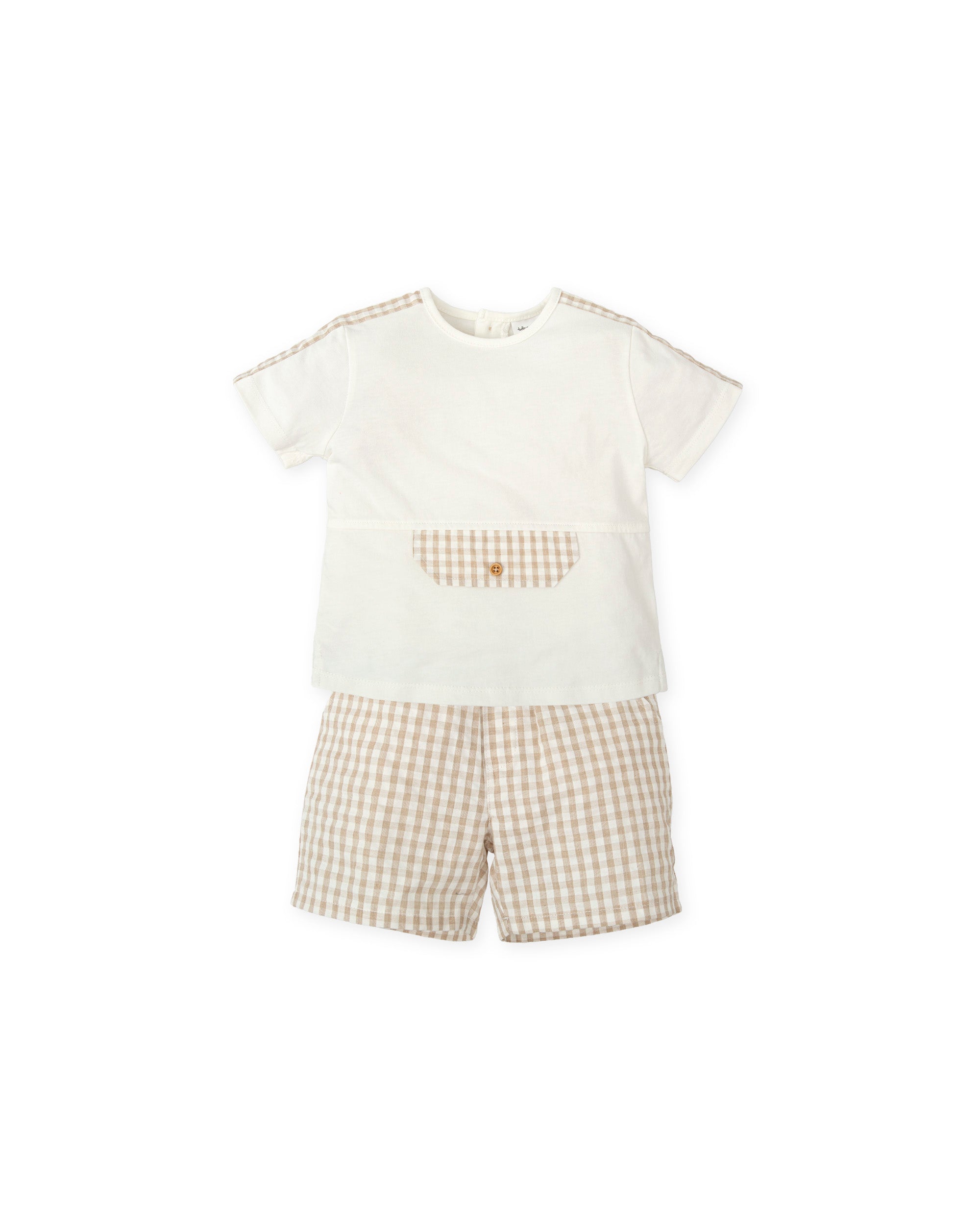 TUTTO PICCOLO SS25 Atenas Boys Beige & White Short Set