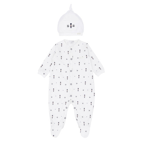 BLUES BABY Sitges Boys White Soldier Print Babygrow & Hat - CLEARANCE SALE