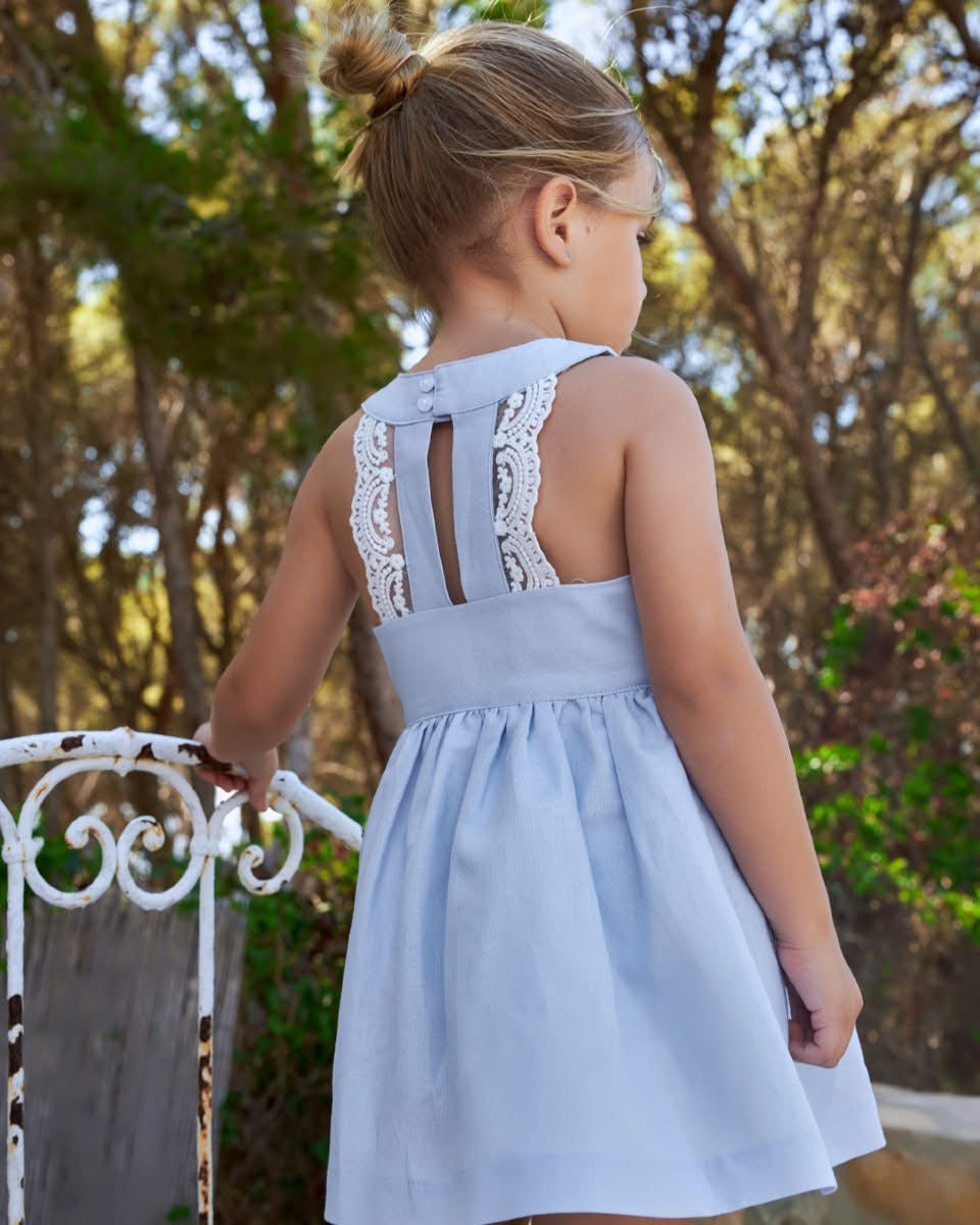 TUTTO PICCOLO SS25 Viena Girls Porcelain Blue Dress