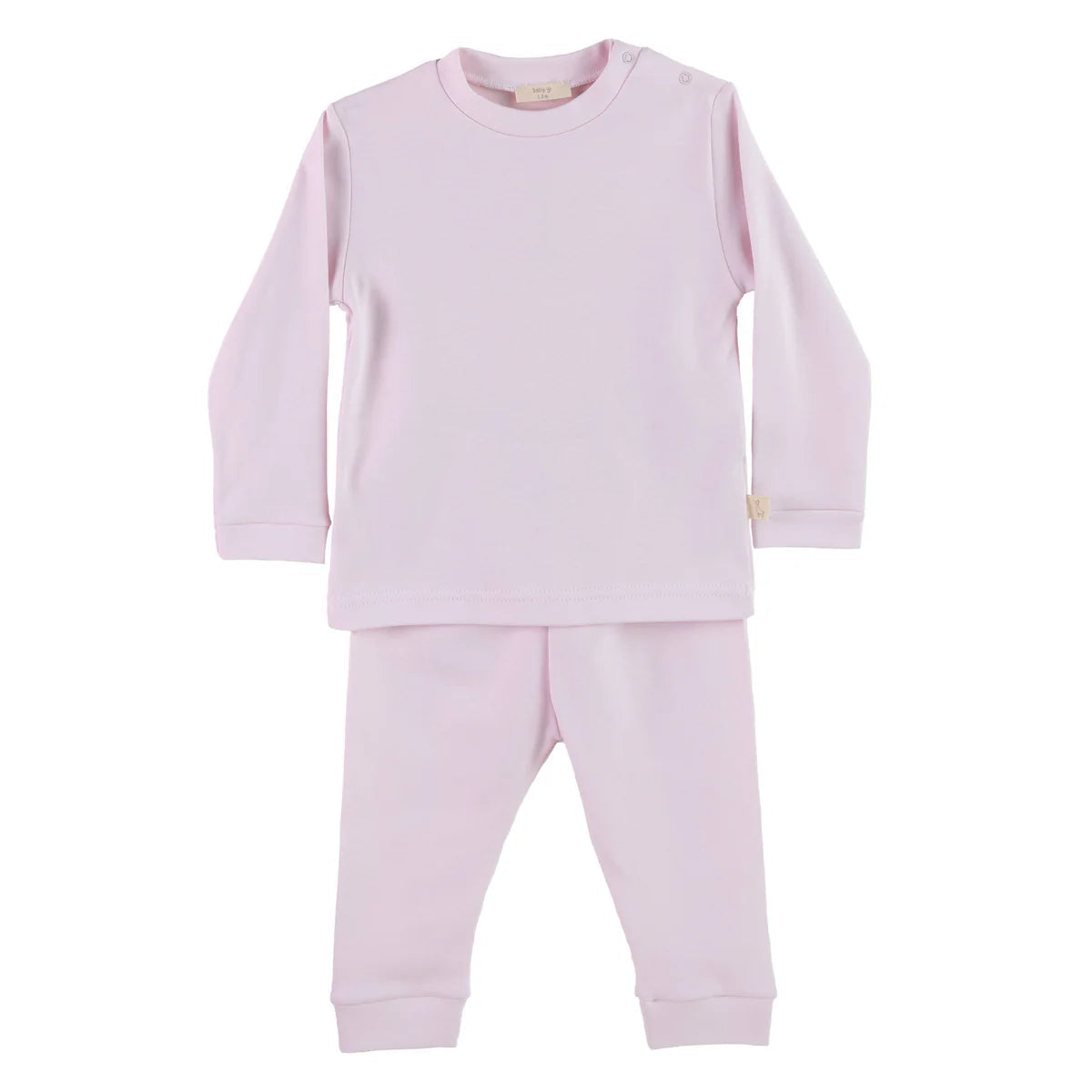 Baby Gi pink girls cotton pyjama set with white angel wings detail on the back - front view.