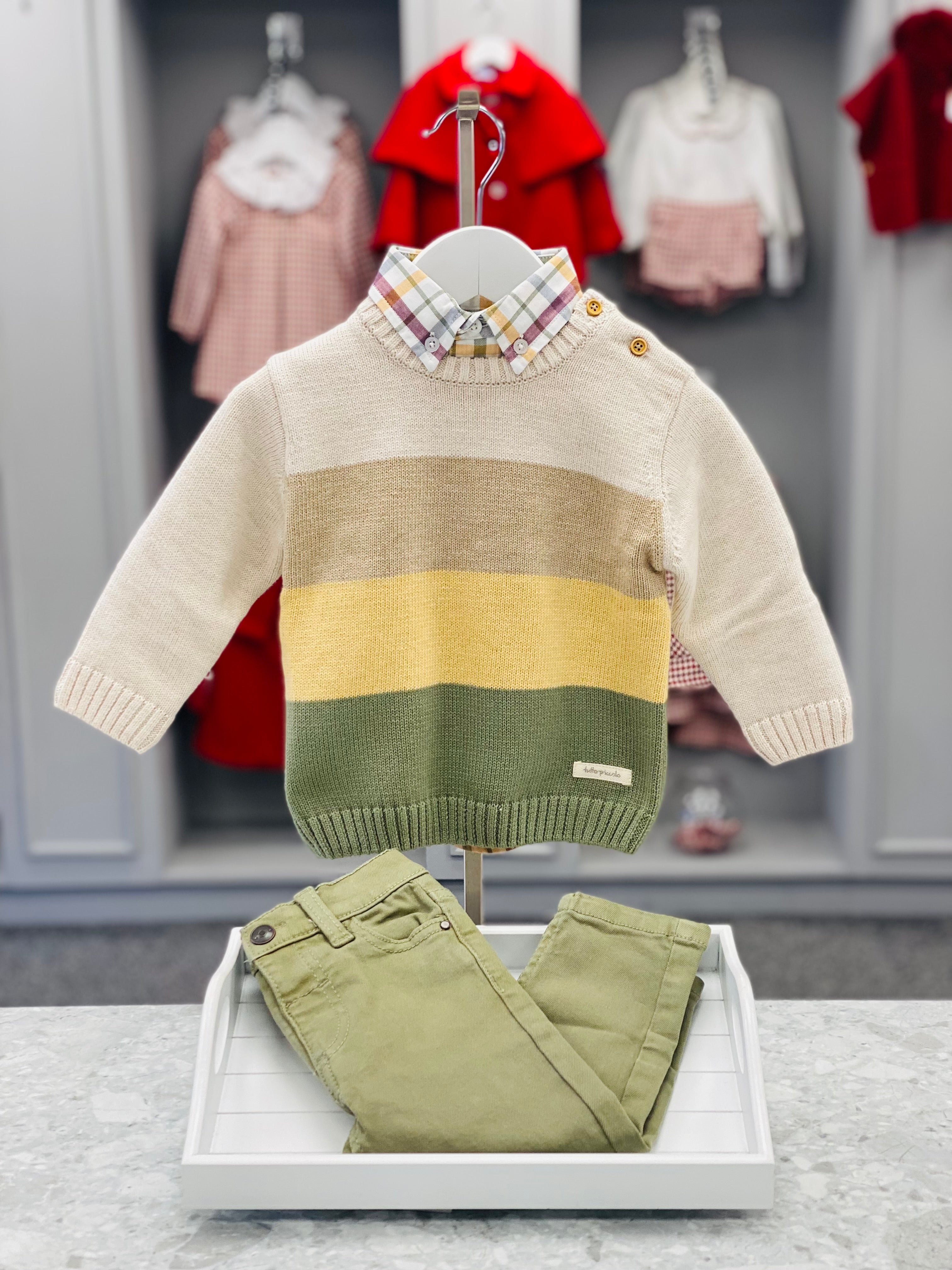 AW25 TUTTO PICCOLO Boys Beige & Khaki Trouser Set with Jumper