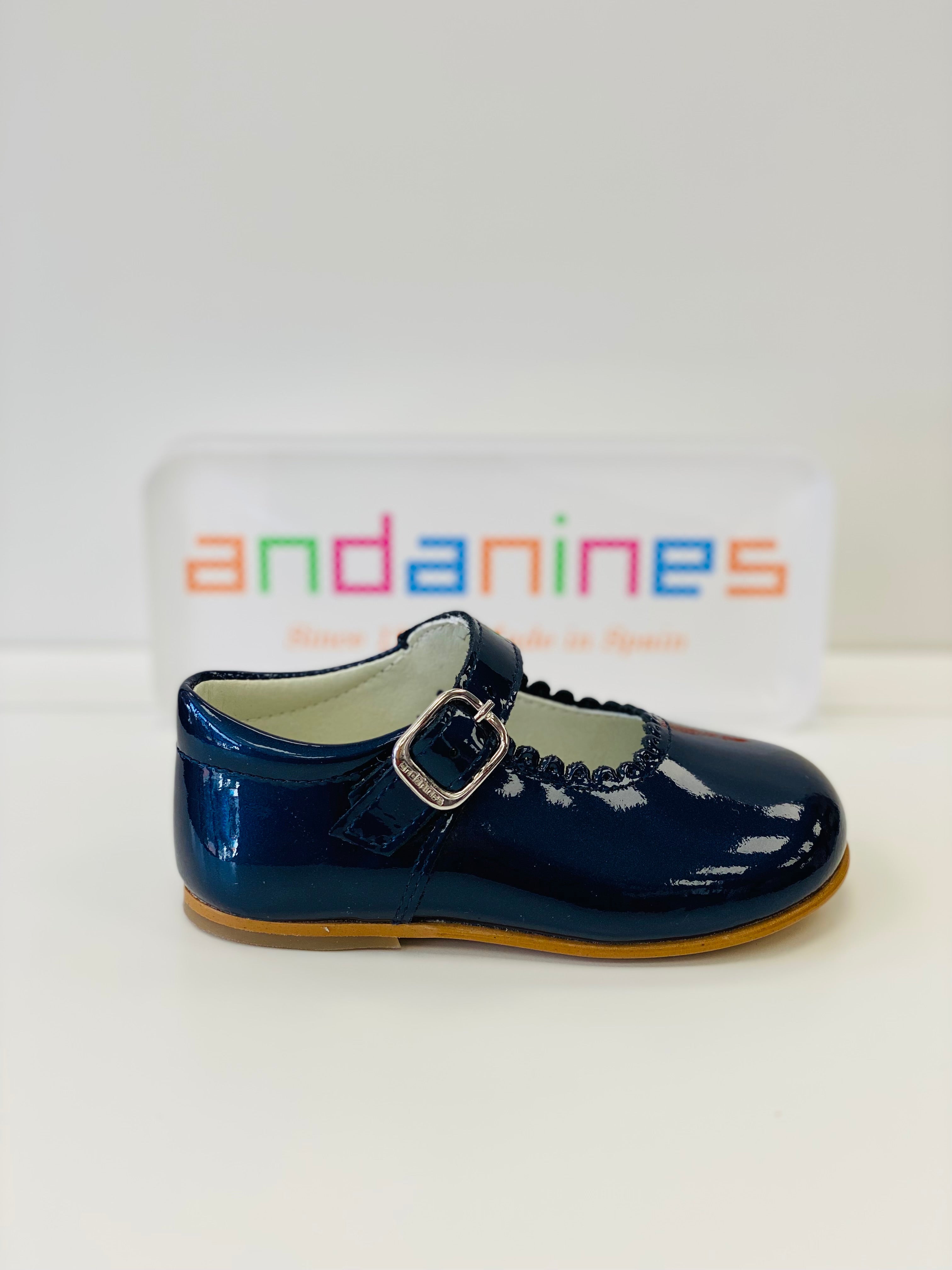 ANDANINES Navy Pearl Girls Patent Leather Mary Jane Shoes