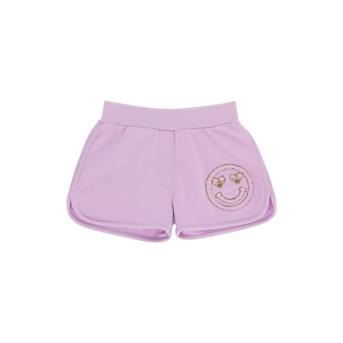 Angel’s Face Smile girls lilac shorts with smiley face motif - front