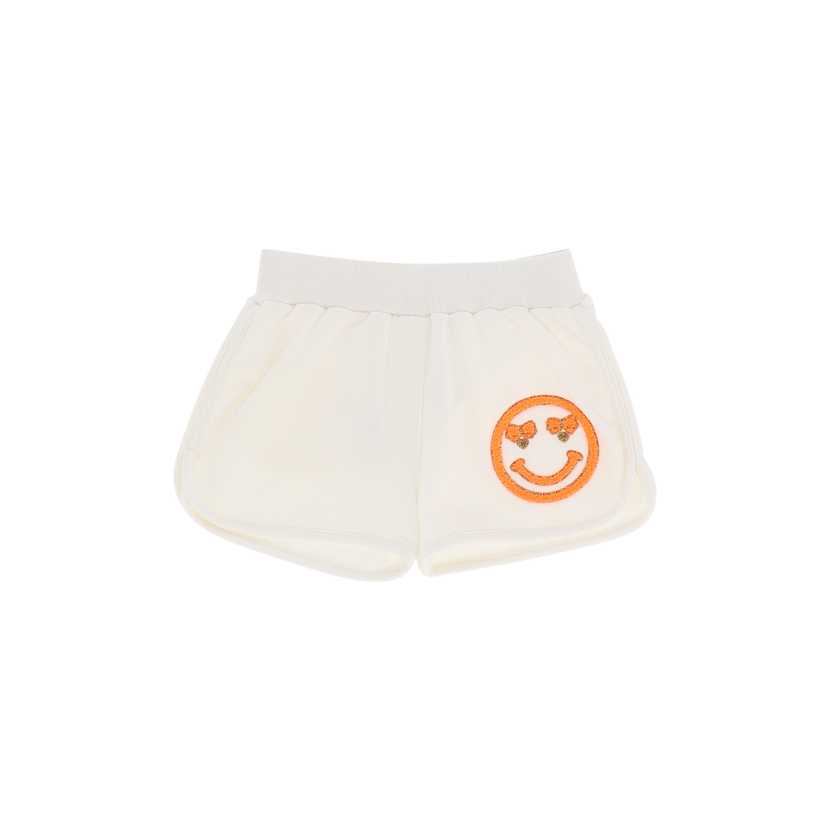 Angel’s Face Smile Snowdrop girls shorts with orange smiley motif - front