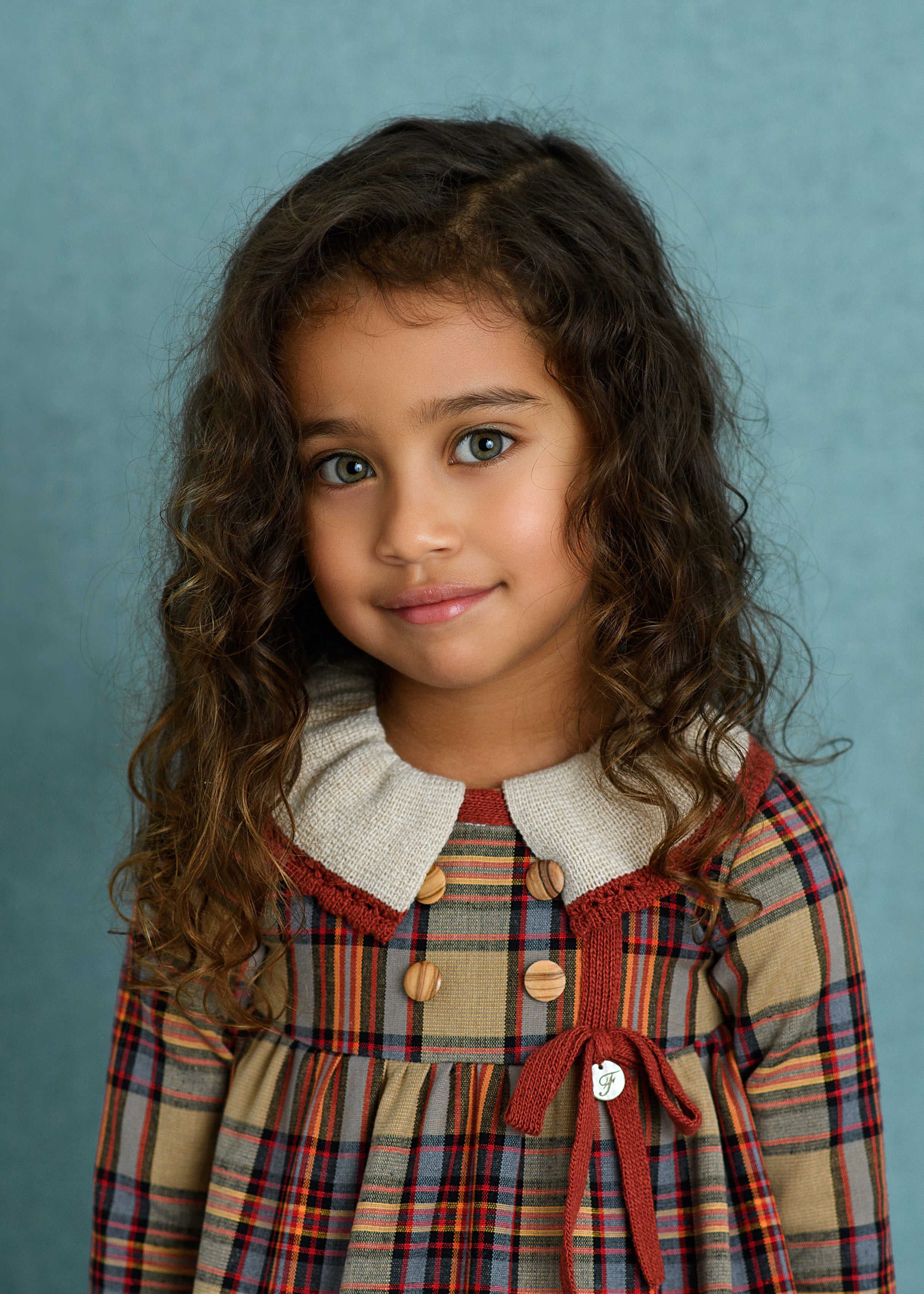 AW25 FOQUE La Calabaza Girls Camel Check Dress
