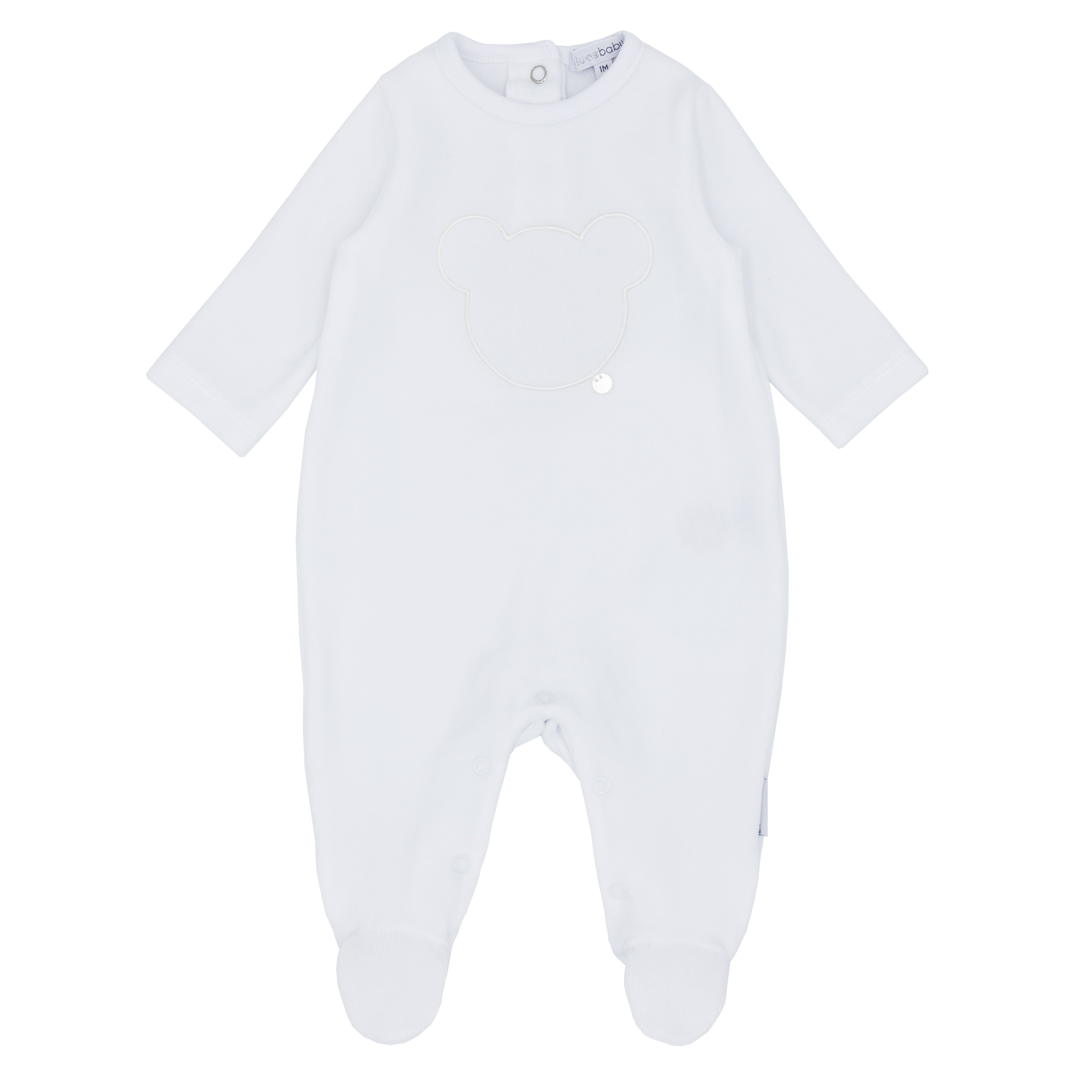 BLUES BABY Teddy Unisex White Velour Babygrow - CLEARANCE SALE