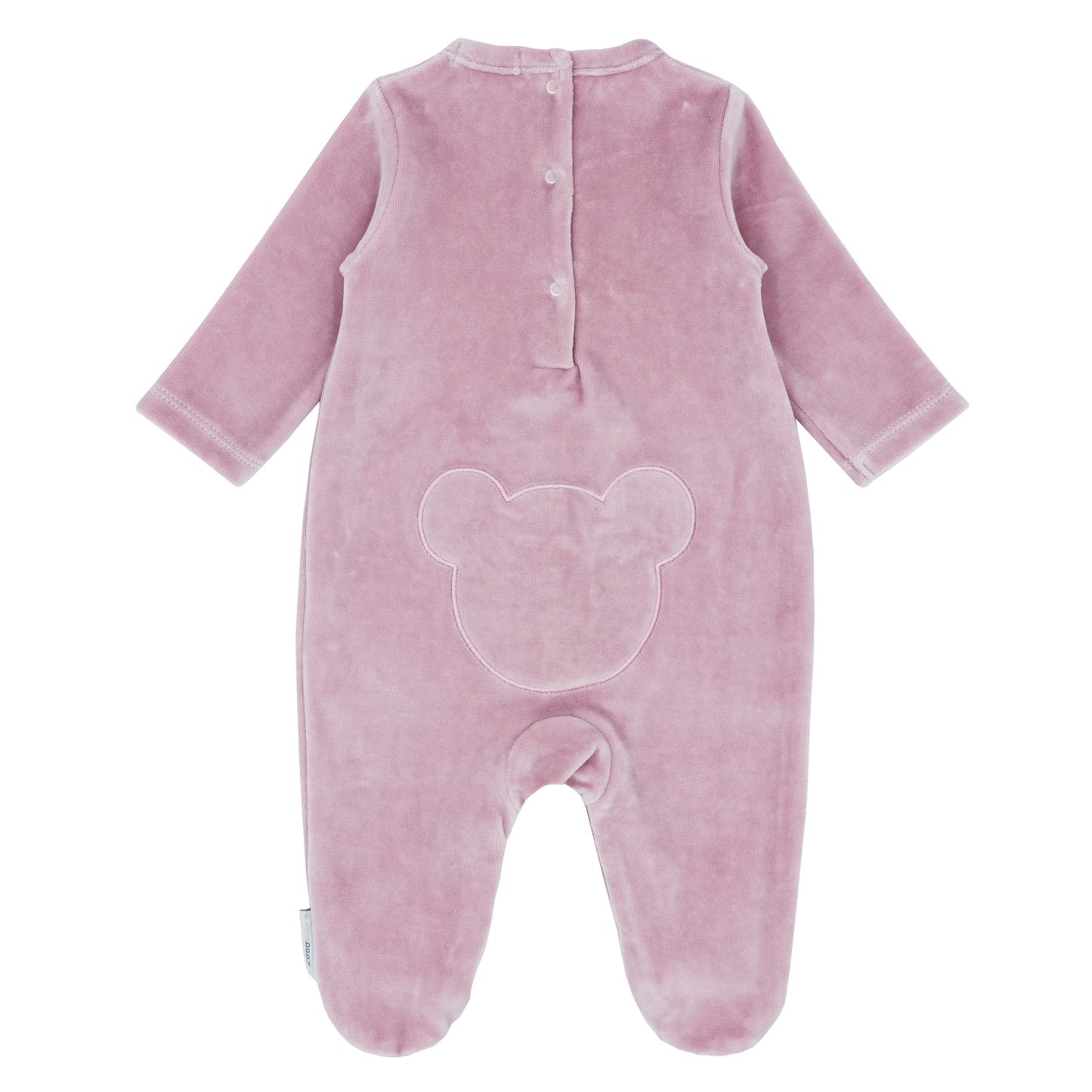 Blues Baby Teddy girls rose pink Portuguese cotton velour babygrow with teddy appliqué