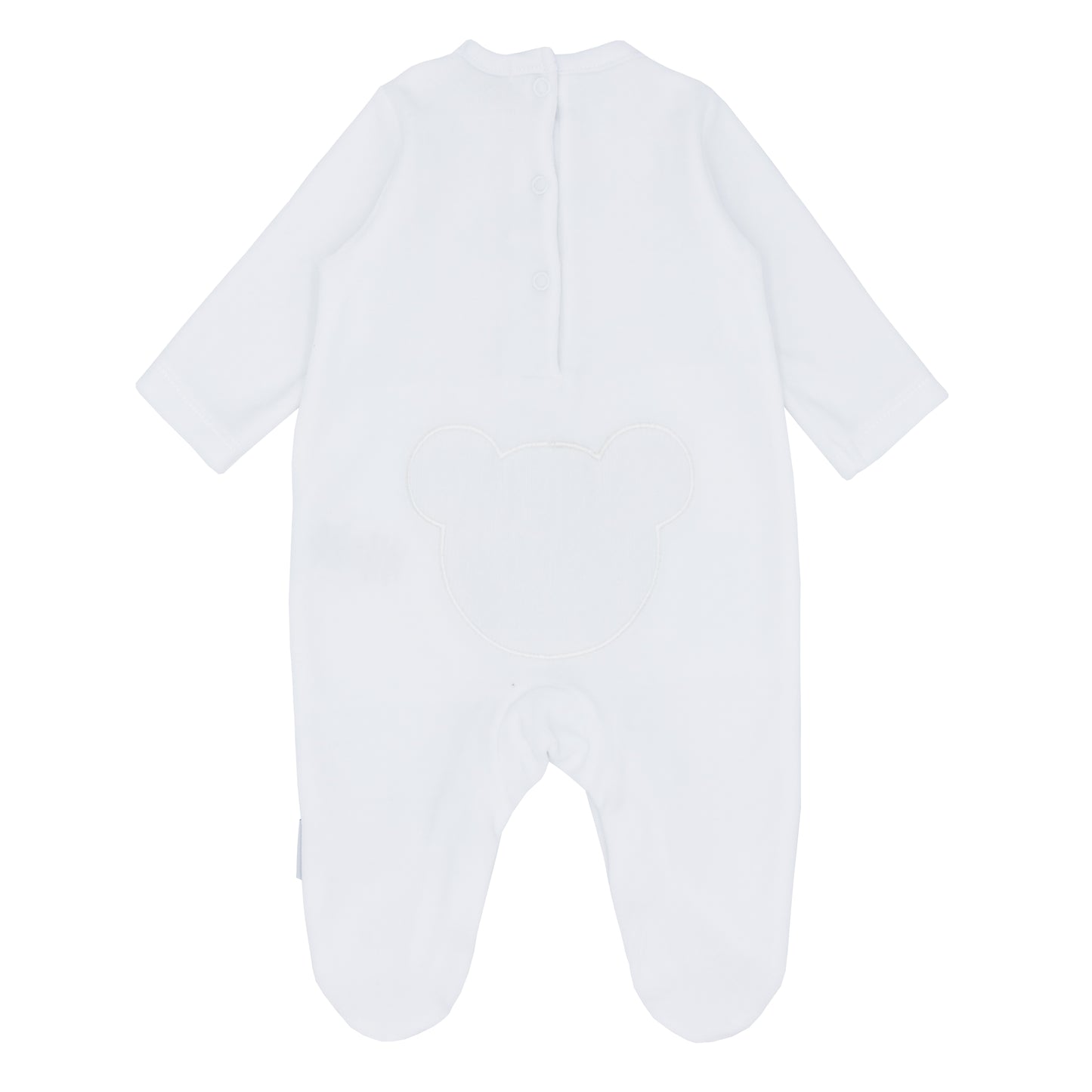 Blues Baby Teddy unisex white Portuguese cotton velour babygrow with teddy appliqué to the chest