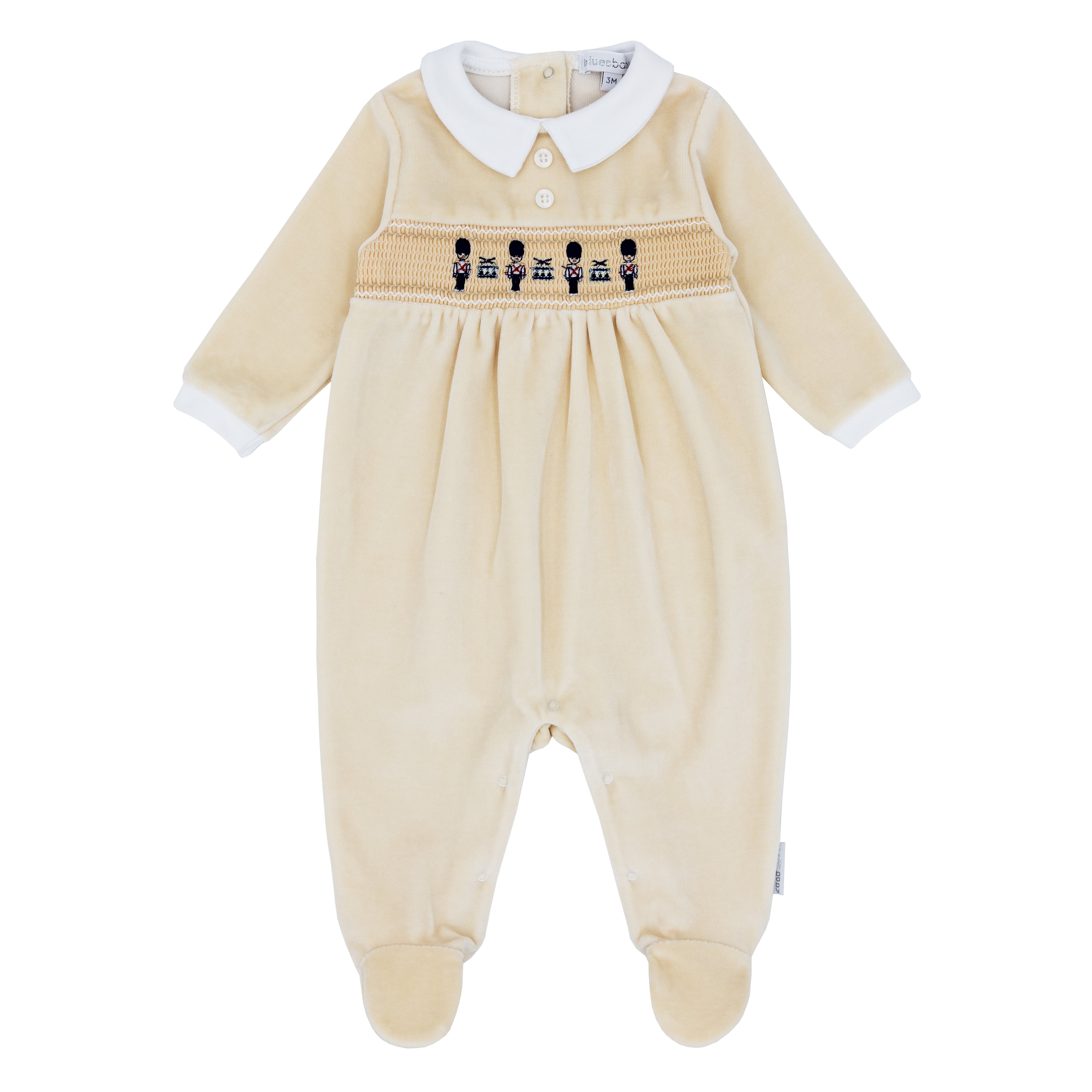 BLUES BABY Silves Boys Beige Smocked Soldier Babygrow - CLEARANCE SALE
