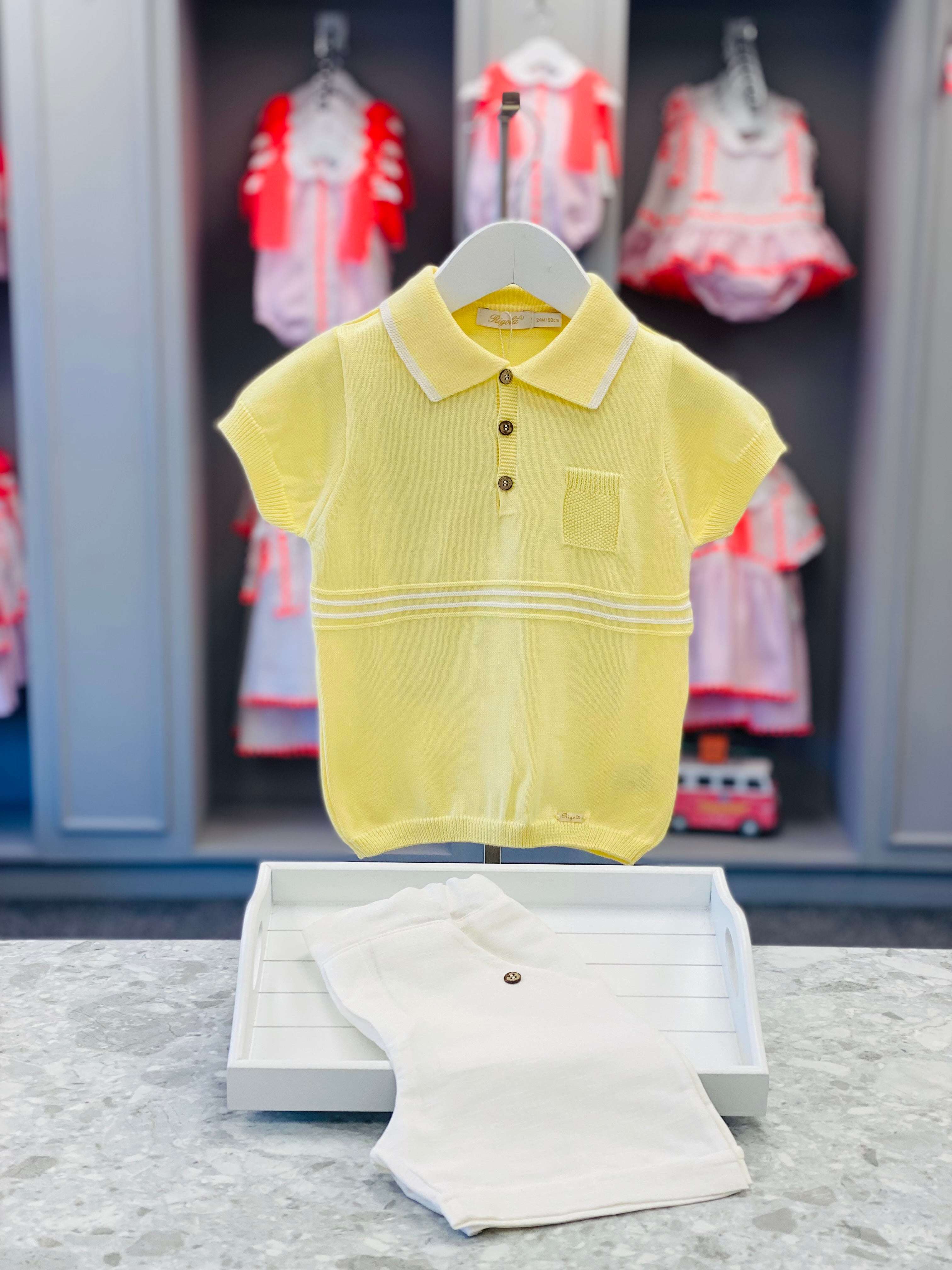 RIGOLA SS25 Boys Summer Sun Lemon & White Cotton & Linen Short Set - CLEARANCE SALE