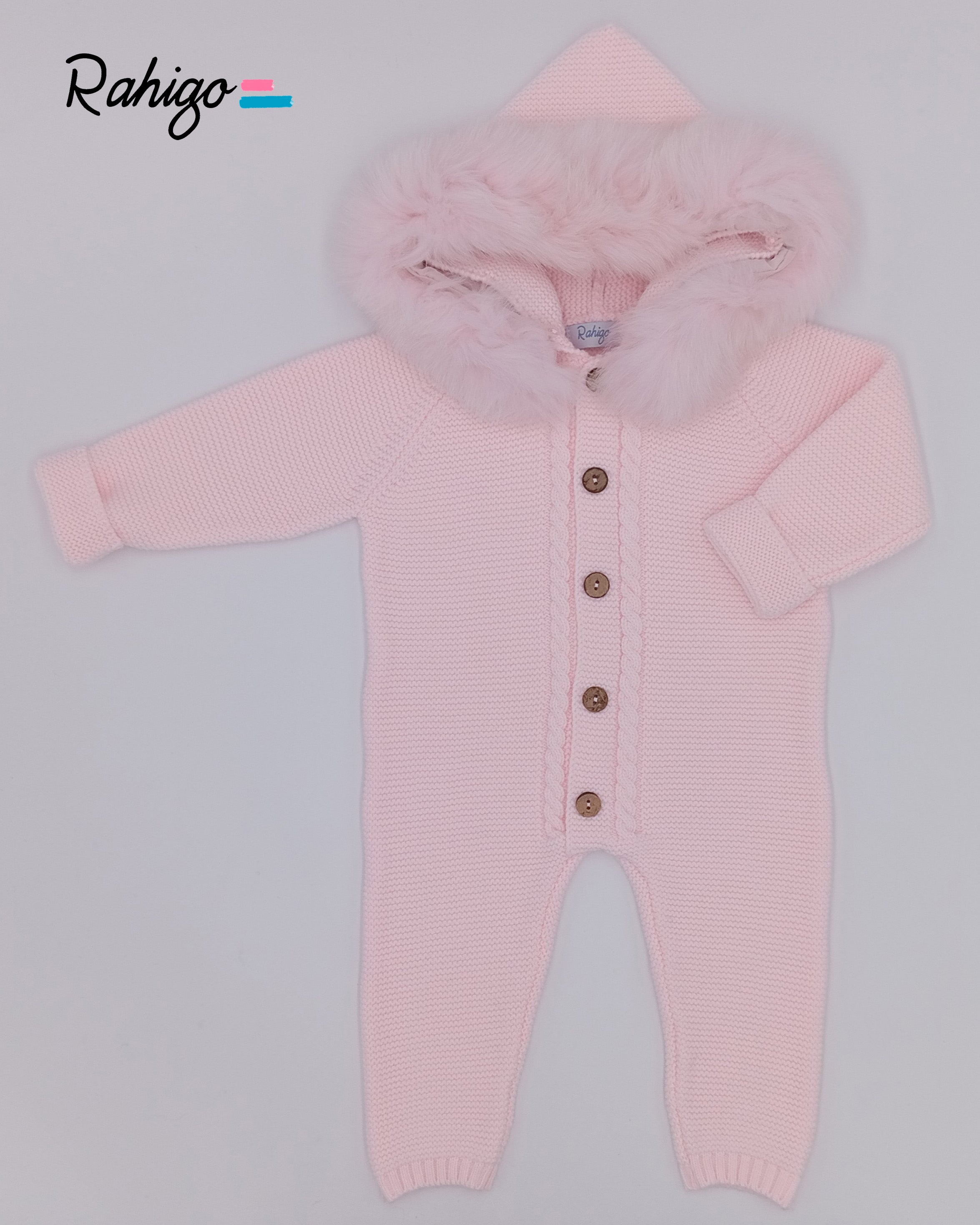 AW25 RAHIGO Pink Knitted Pram Suit with Fur Hood - 252135