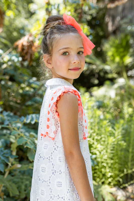 NAXOS SS25 Neon Girls White & Orange Tulle A-Line Dress - CLEARANCE SALE