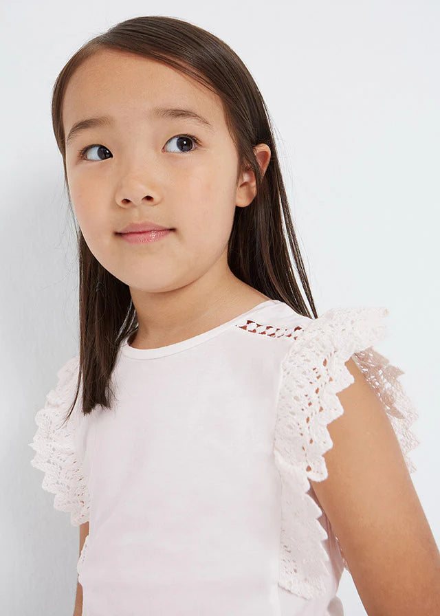 MAYORAL Girls Cream Crochet Sleeve Top - CLEARANCE SALE