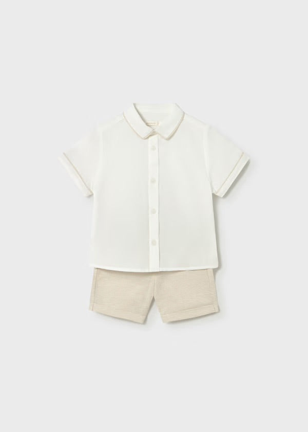 Mayoral oat textured long-sleeved cardigan, front view