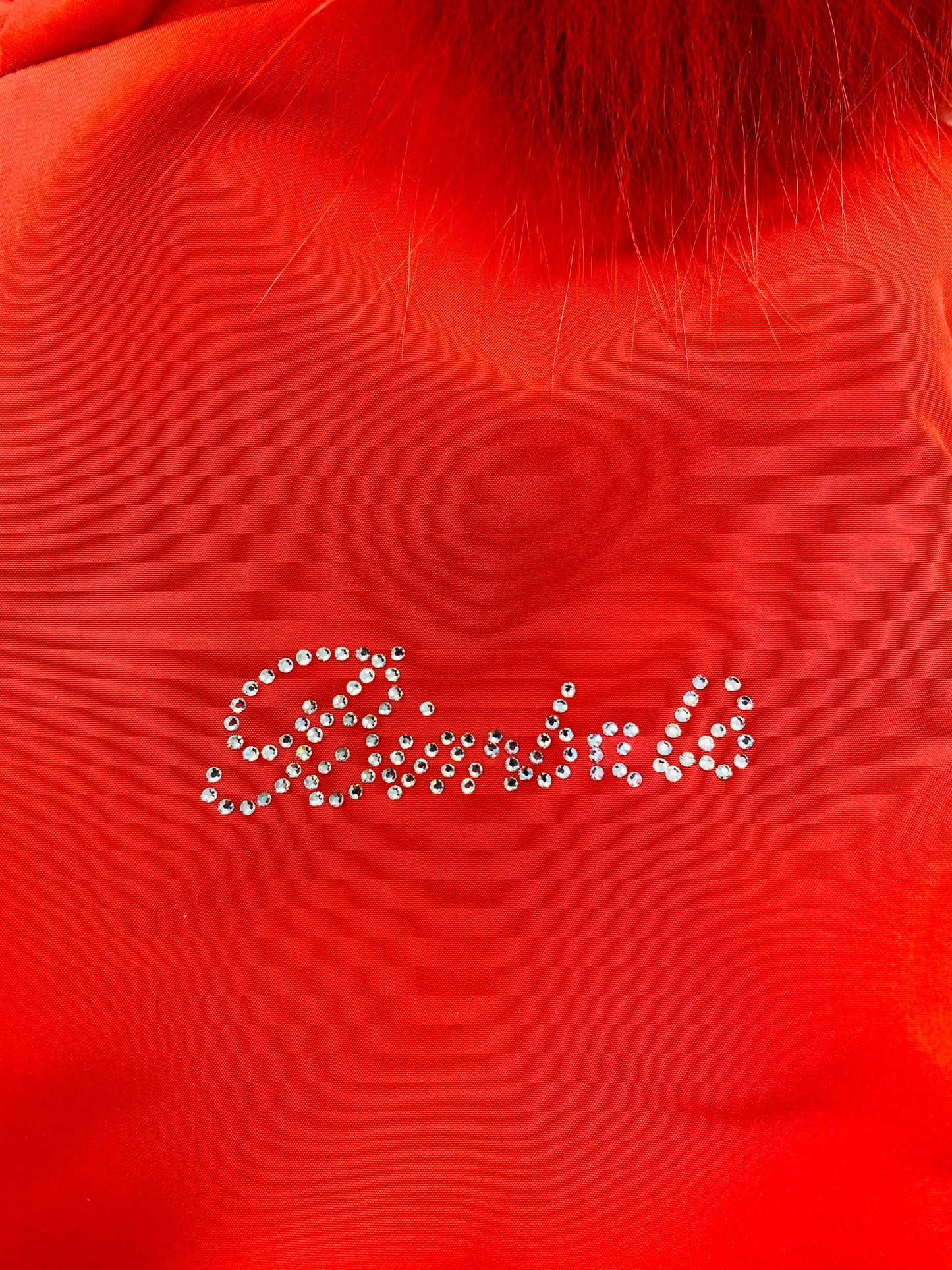 AW25 BIMBALO Girls Red Coat with Fur & Pearl Trim