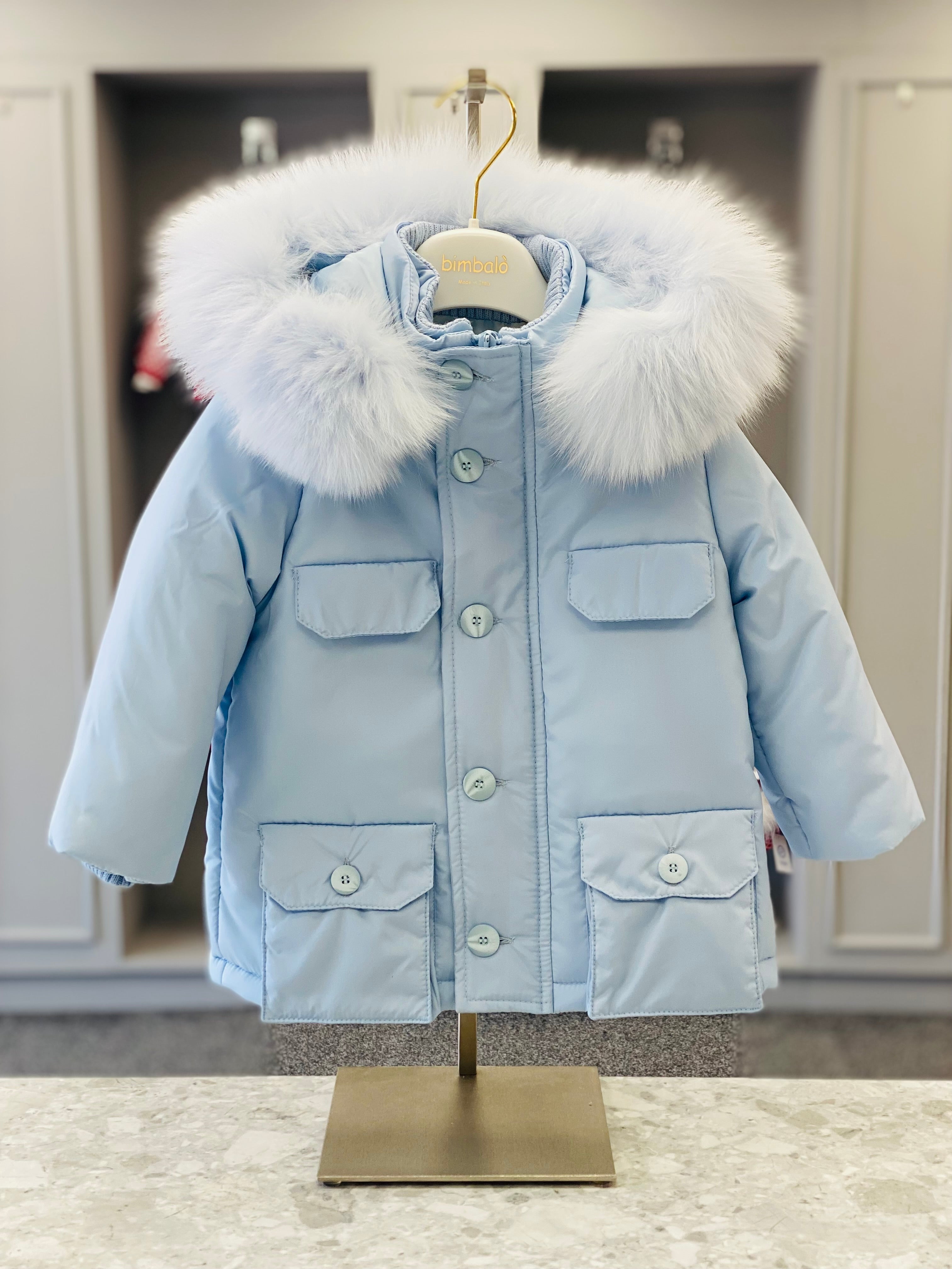 AW25 BIMBALO Boys Blue Coat with Fur Hood – Niños Y Niñas