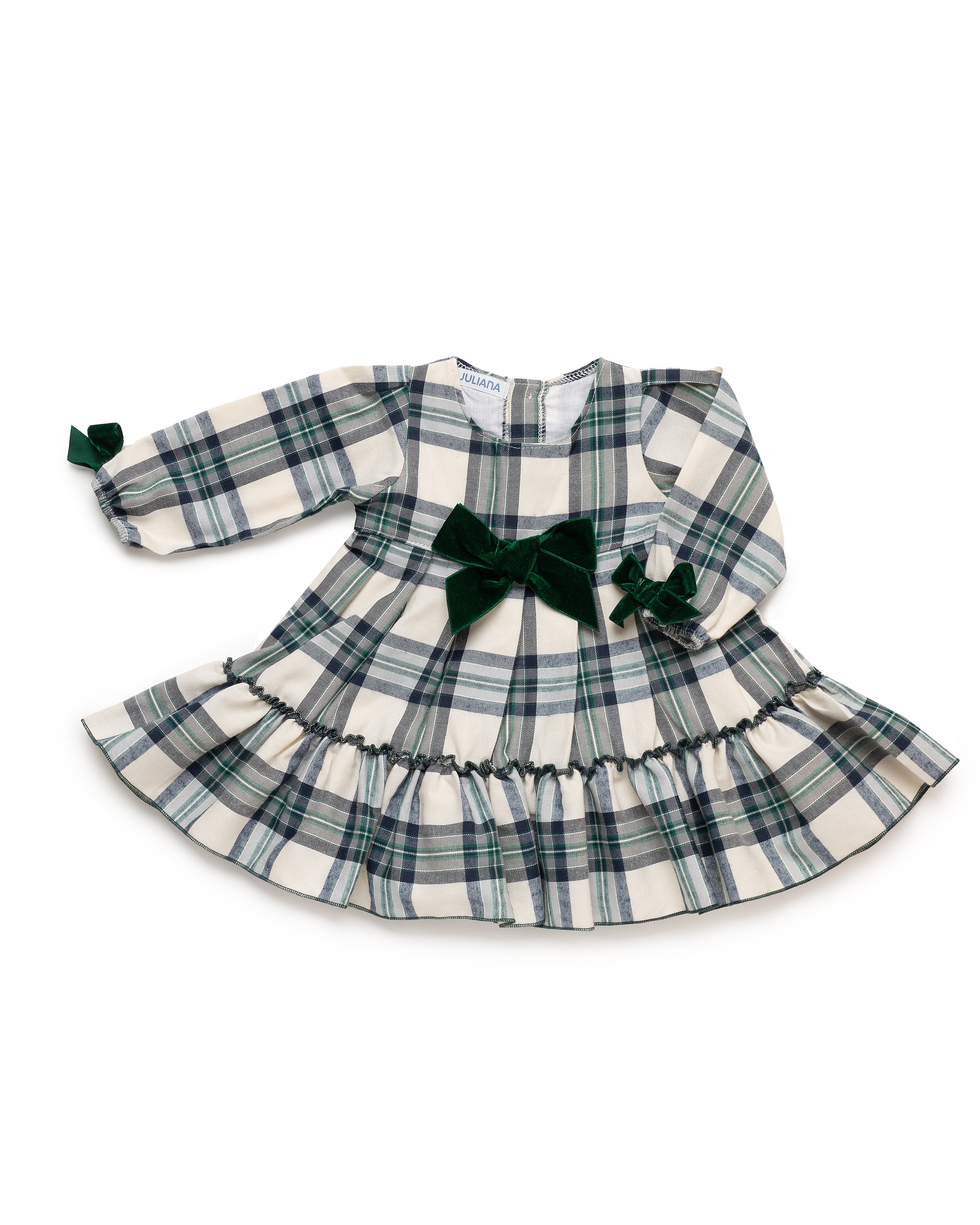 AW25 JULIANA Sinfonia Girls Green & Navy Tartan Dress - 25660