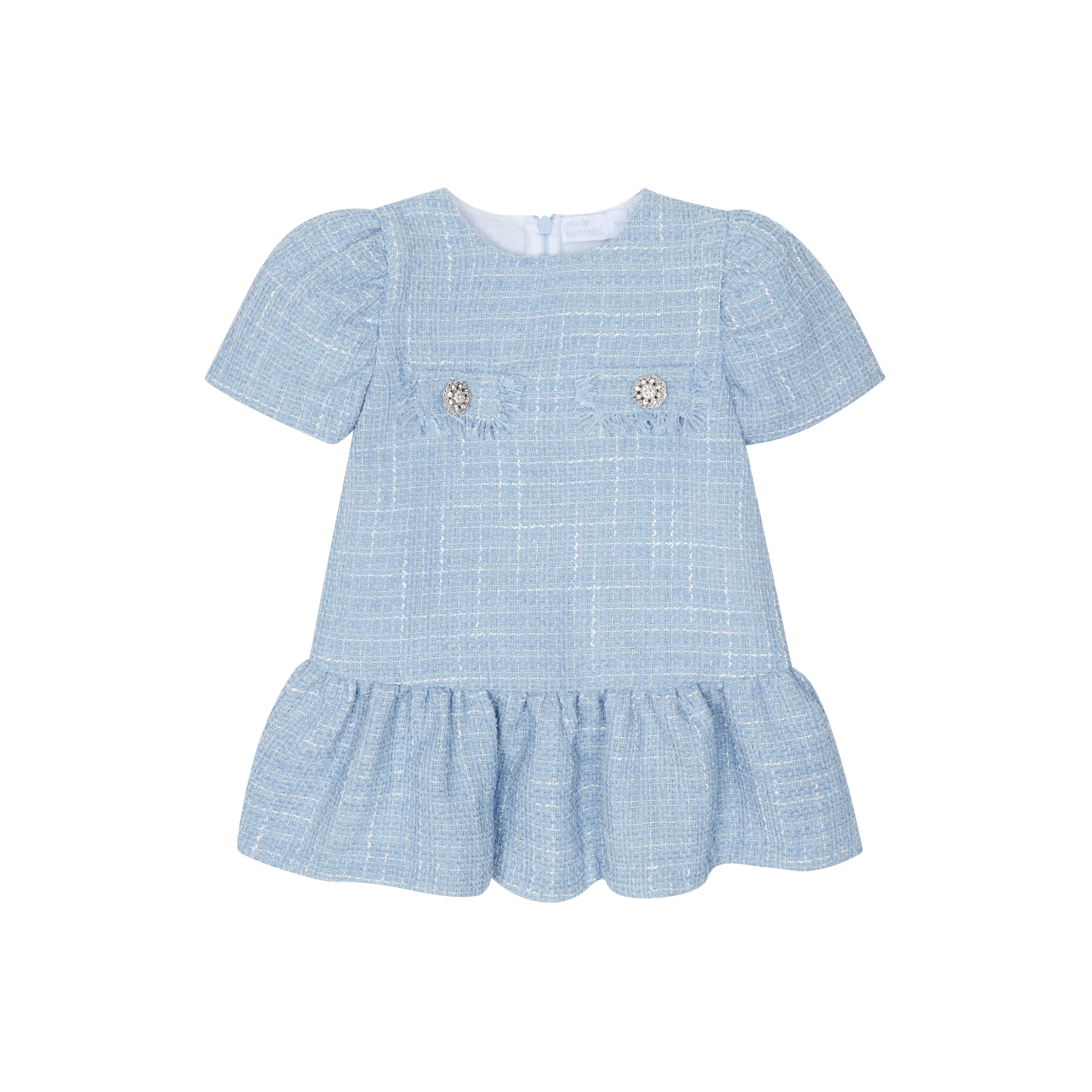 AW25 CHIC BY DEOLINDA Celeste Girls Blue Tweed Drop Waist Dress