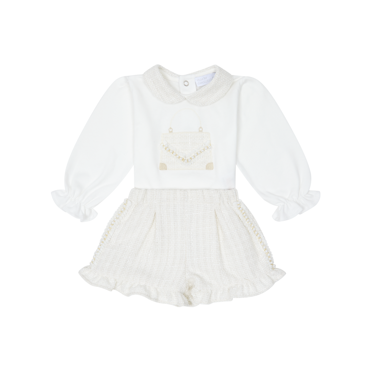 Chic by Deolinda Perla girls cream tweed and pearl short set