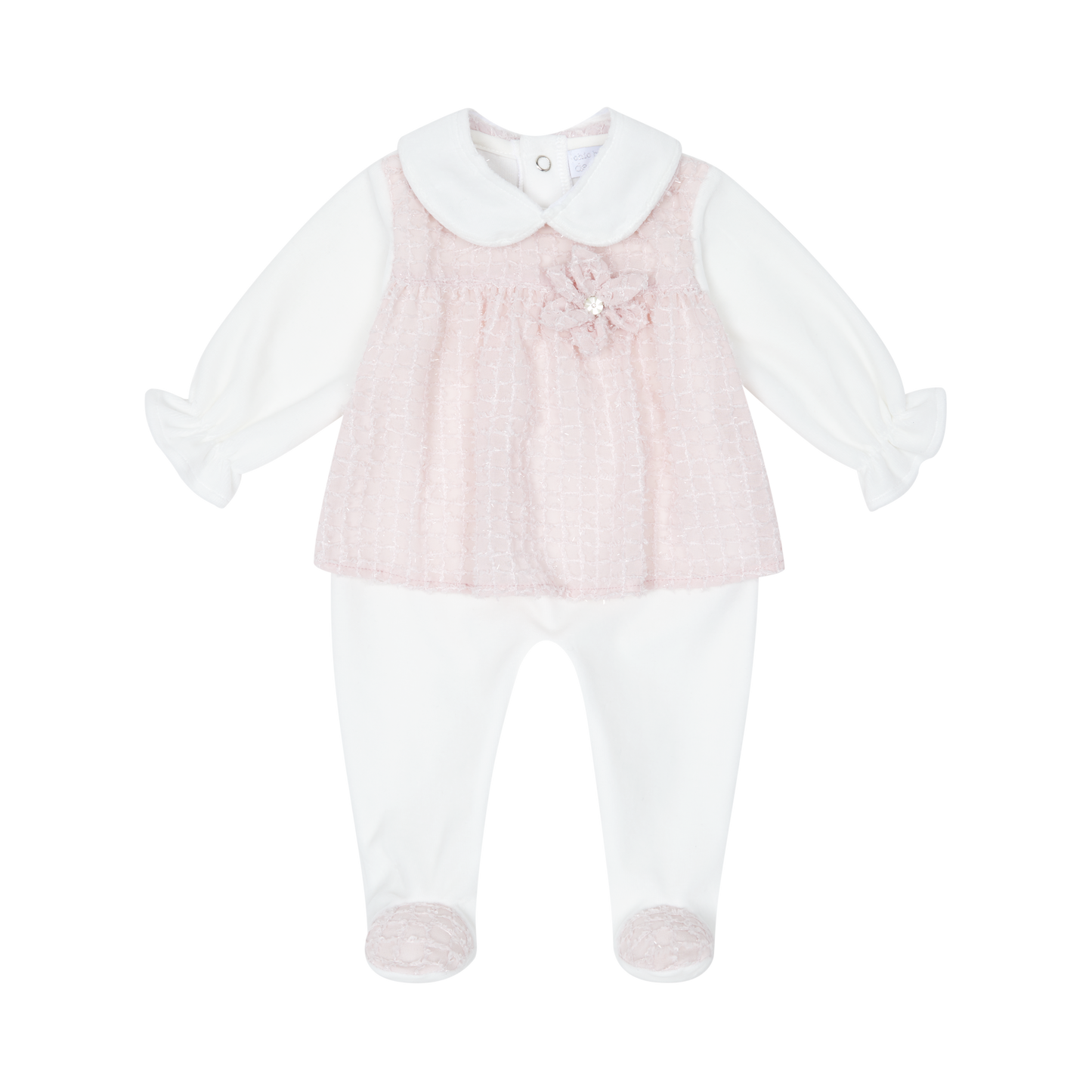 AW25 CHIC BY DEOLINDA Pink Chiffon & Tweed Girls Three Piece Layette Set