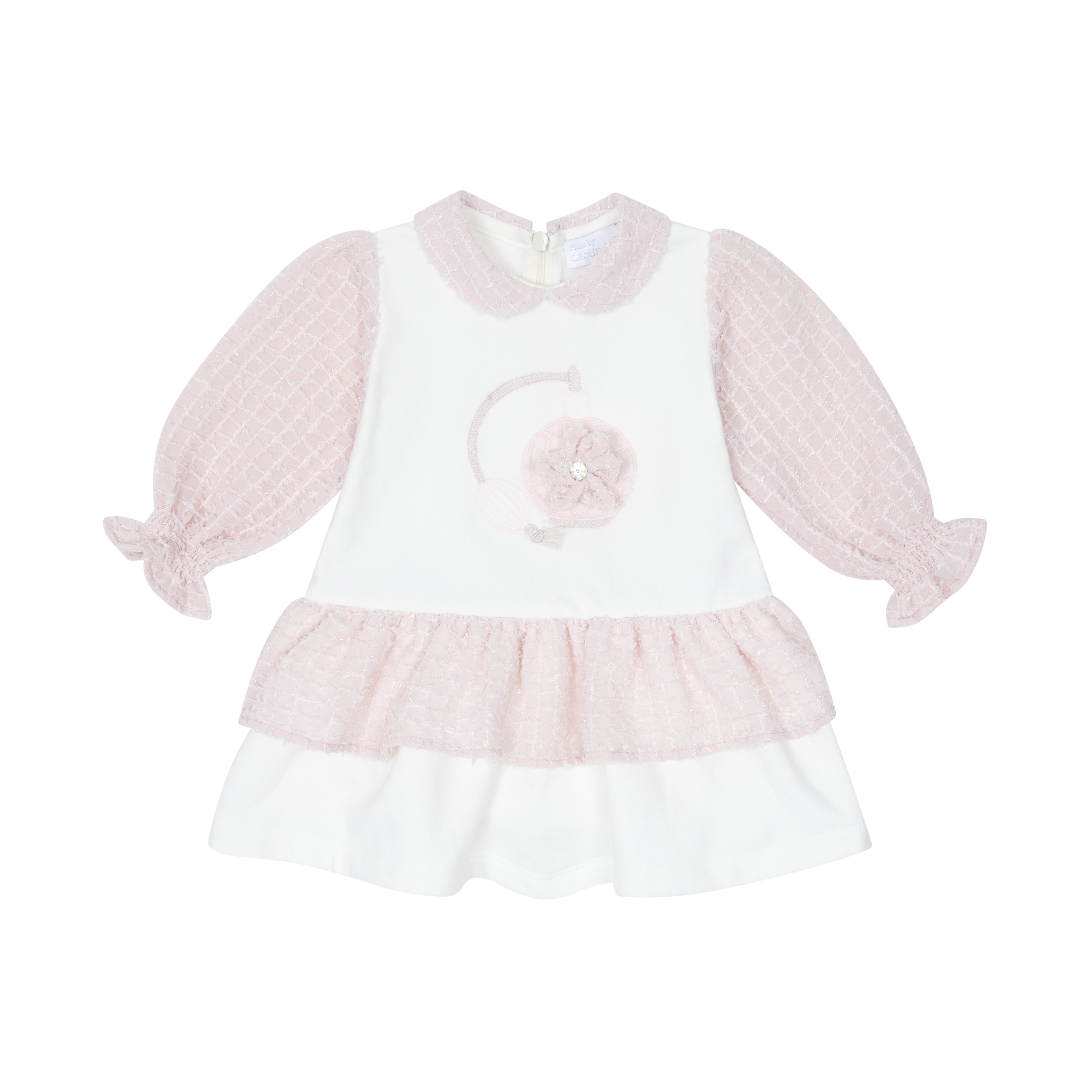 AW25 CHIC BY DEOLINDA Pink Chiffon & Tweed Girls Dress