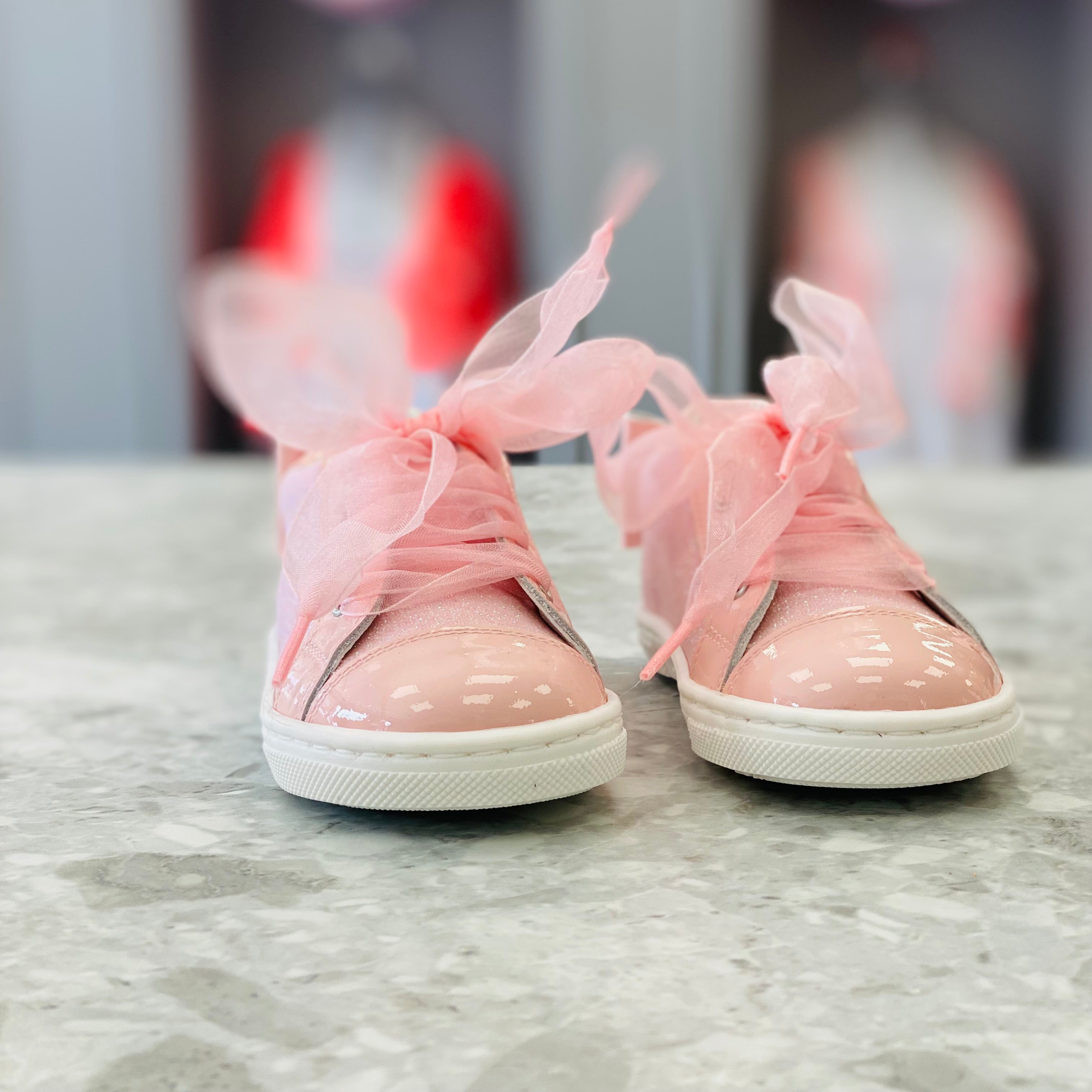 ANDANINES Pink Girls Patent Leather Glitter Trainers