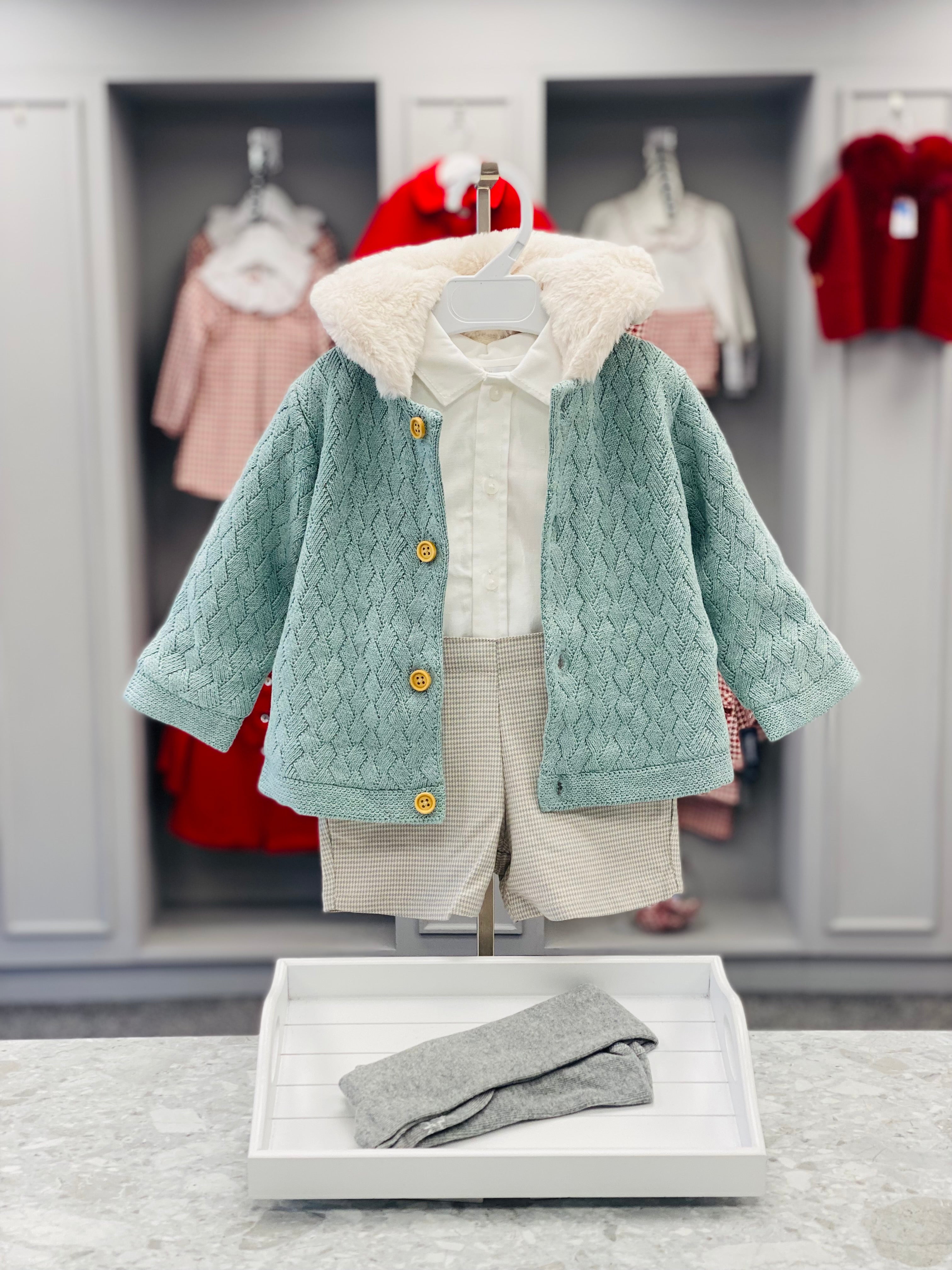 AW25 TUTTO PICCOLO Boys Green & Grey Short Set with Knitted Jacket