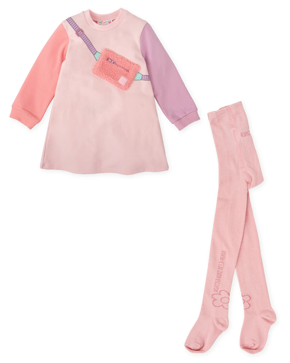 AW25 AGATHA RUIZ DE LA PRADA Girls Pink Bag Dress & Tights