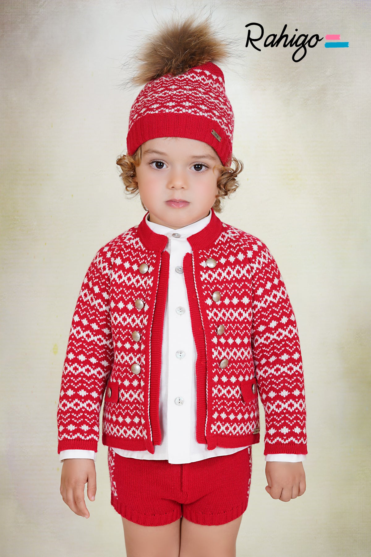 RAHIGO Red & Cream Boys Fur Pom Pom Hat - 262140