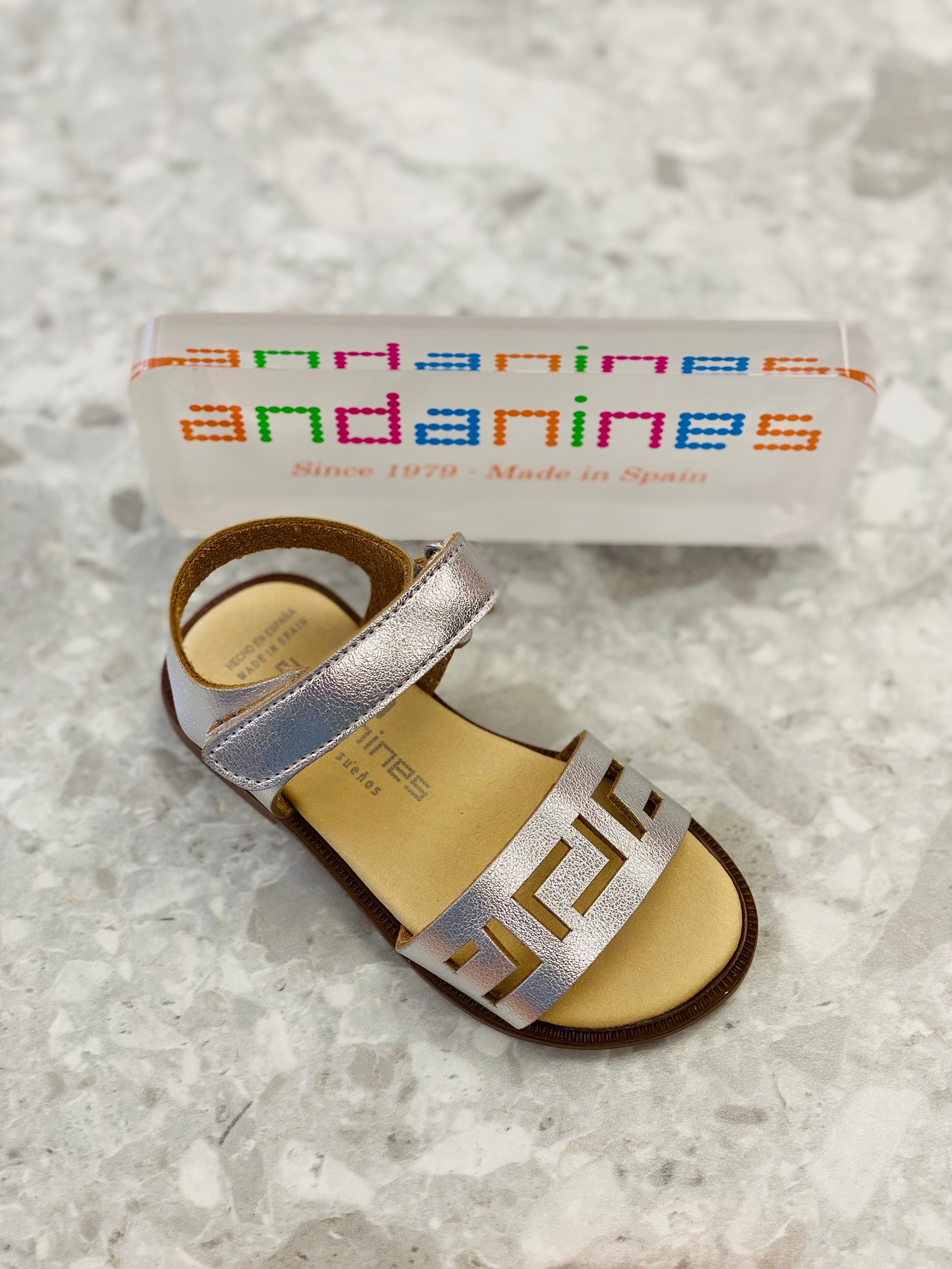 ANDANINES Silver Girls Leather Sandals