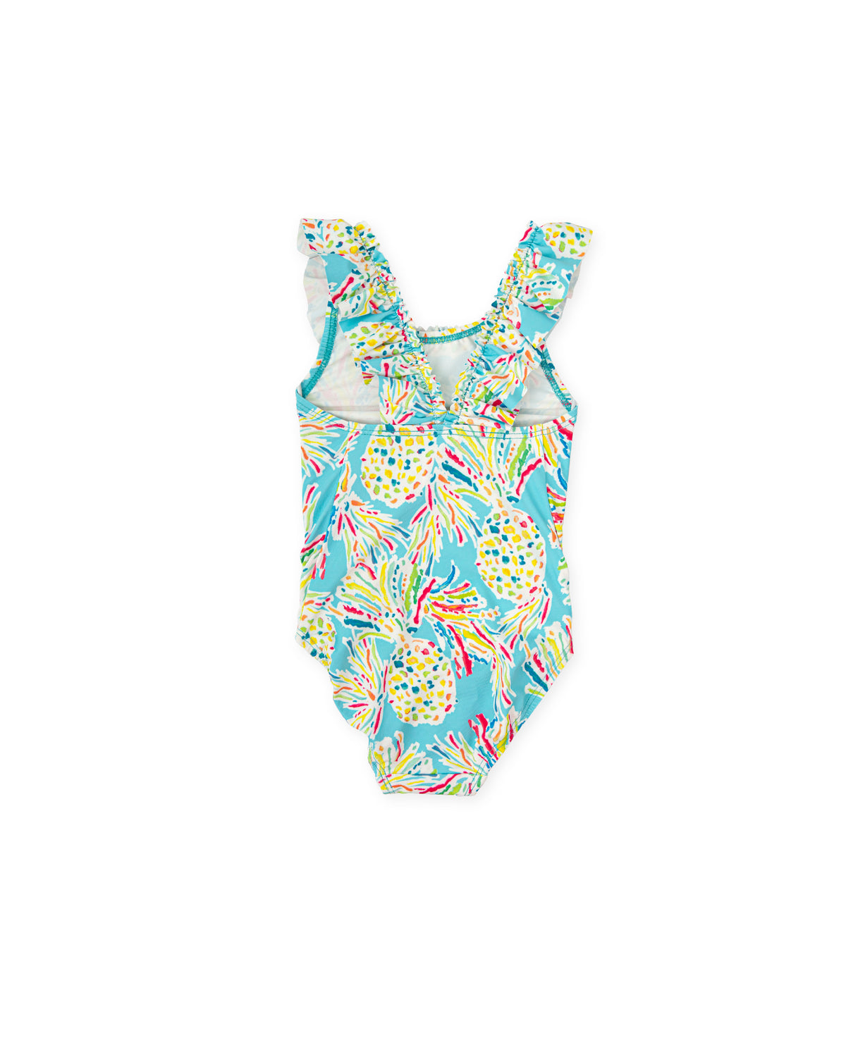 Tutto Piccolo Hawaii Girls Aquamarine Tropical Print Swimsuit - back view
